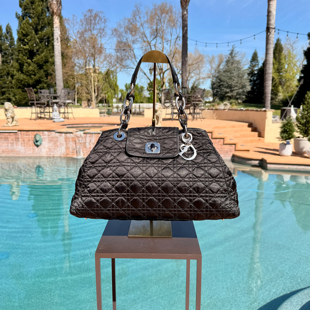 Christian Dior Black Polyamide Quilted Cannage Shoulder Bag