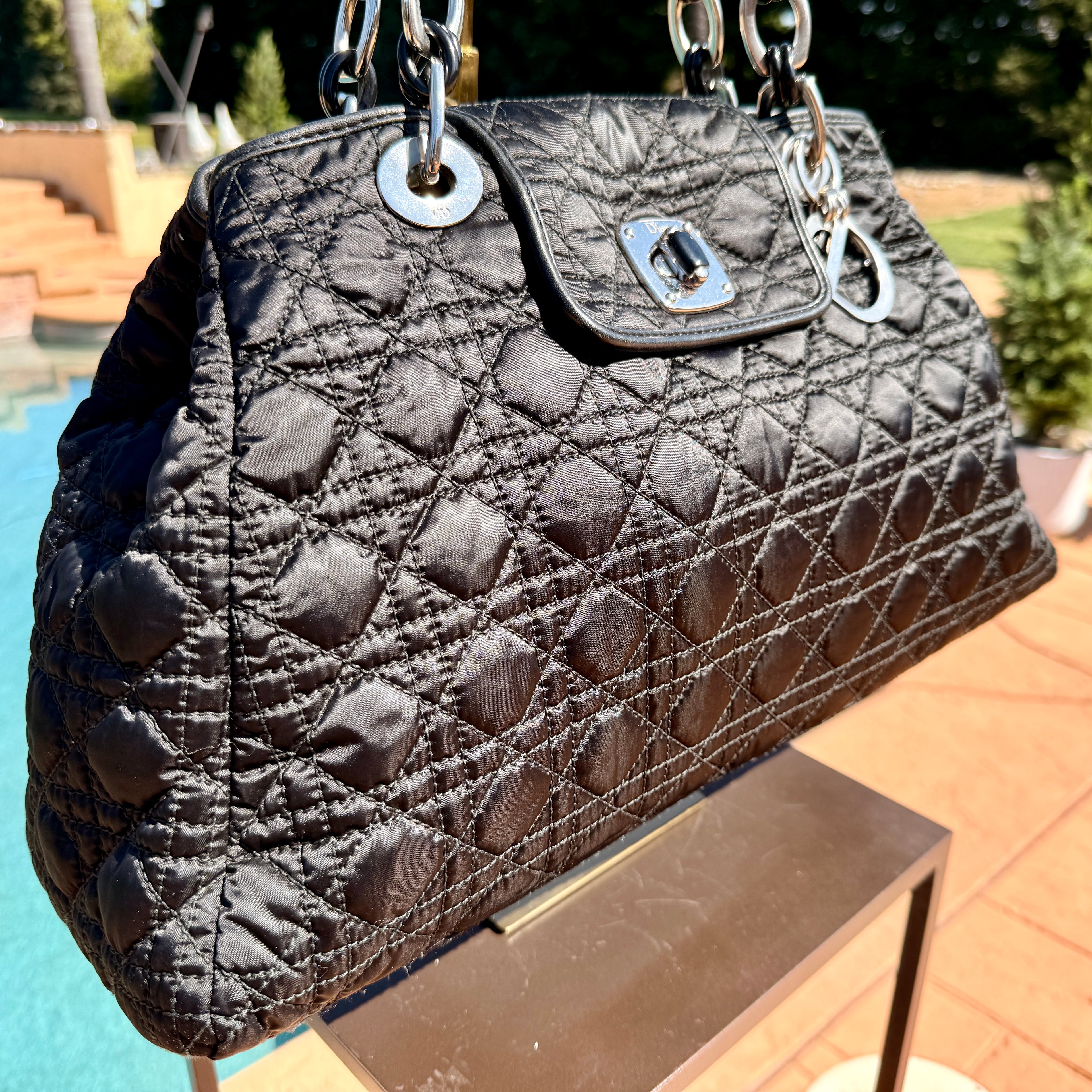 Christian Dior Black Polyamide Quilted Cannage Shoulder Bag