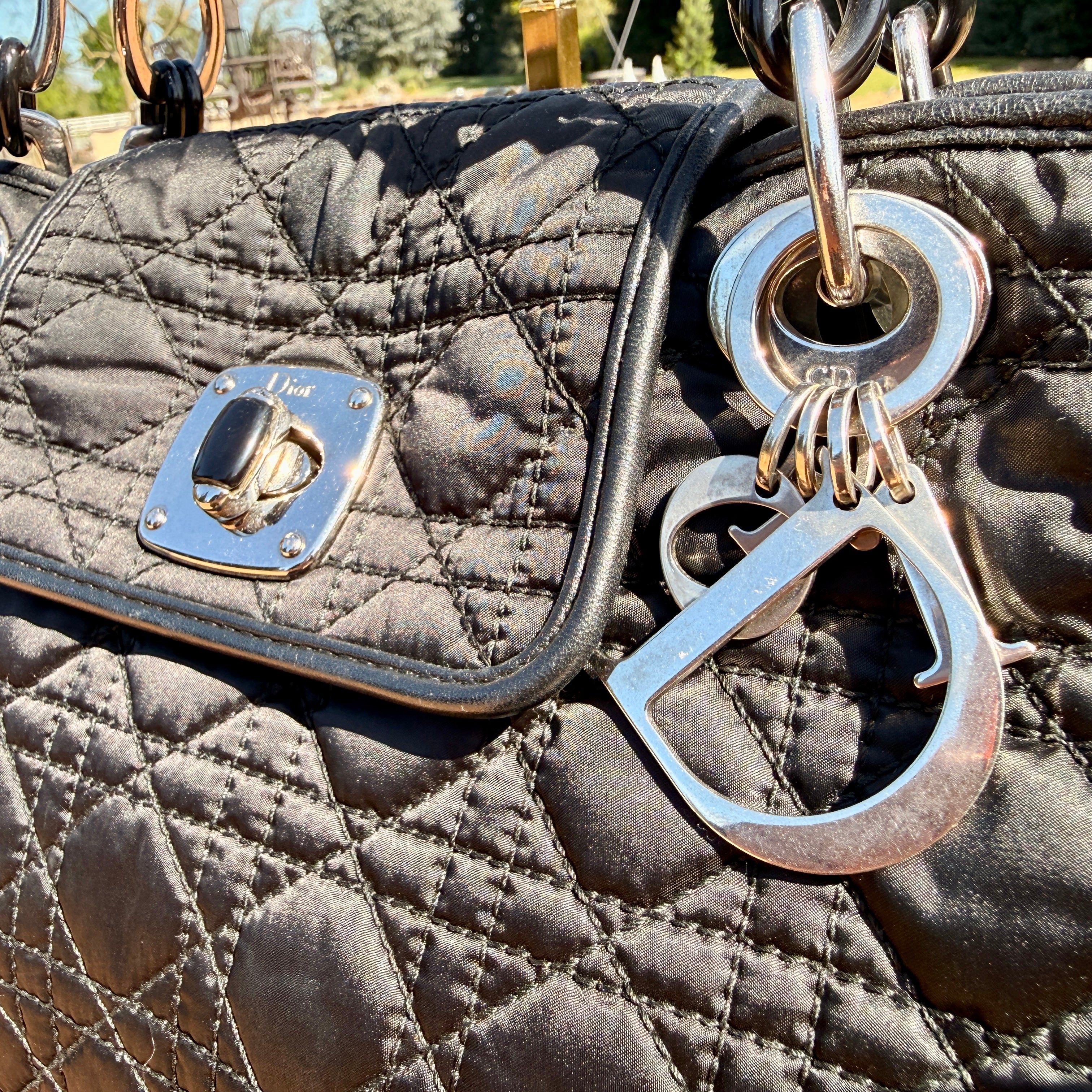 Christian Dior Black Polyamide Quilted Cannage Shoulder Bag