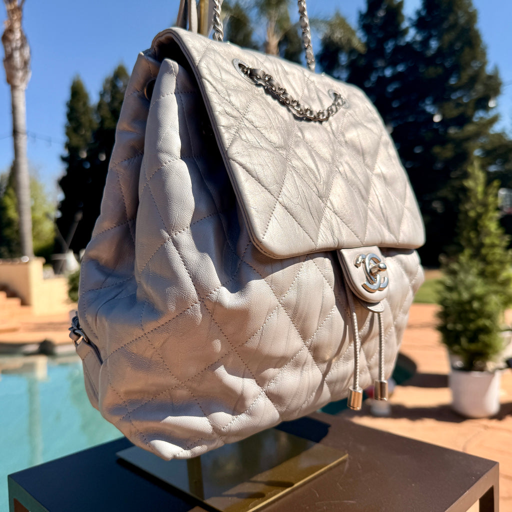 Chanel Backpack with Silver Hardware Crumpled Leather Medium
