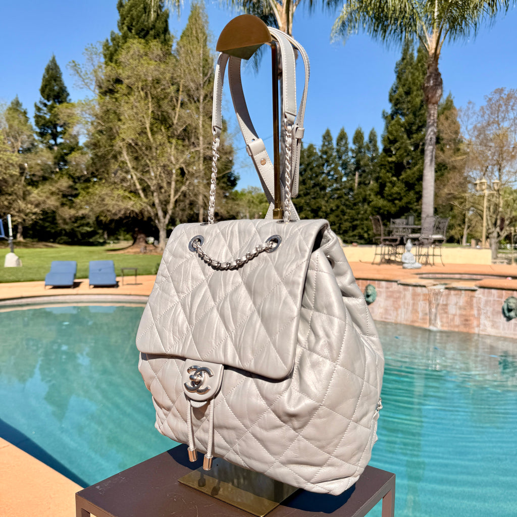 Chanel Backpack with Silver Hardware Crumpled Leather Medium