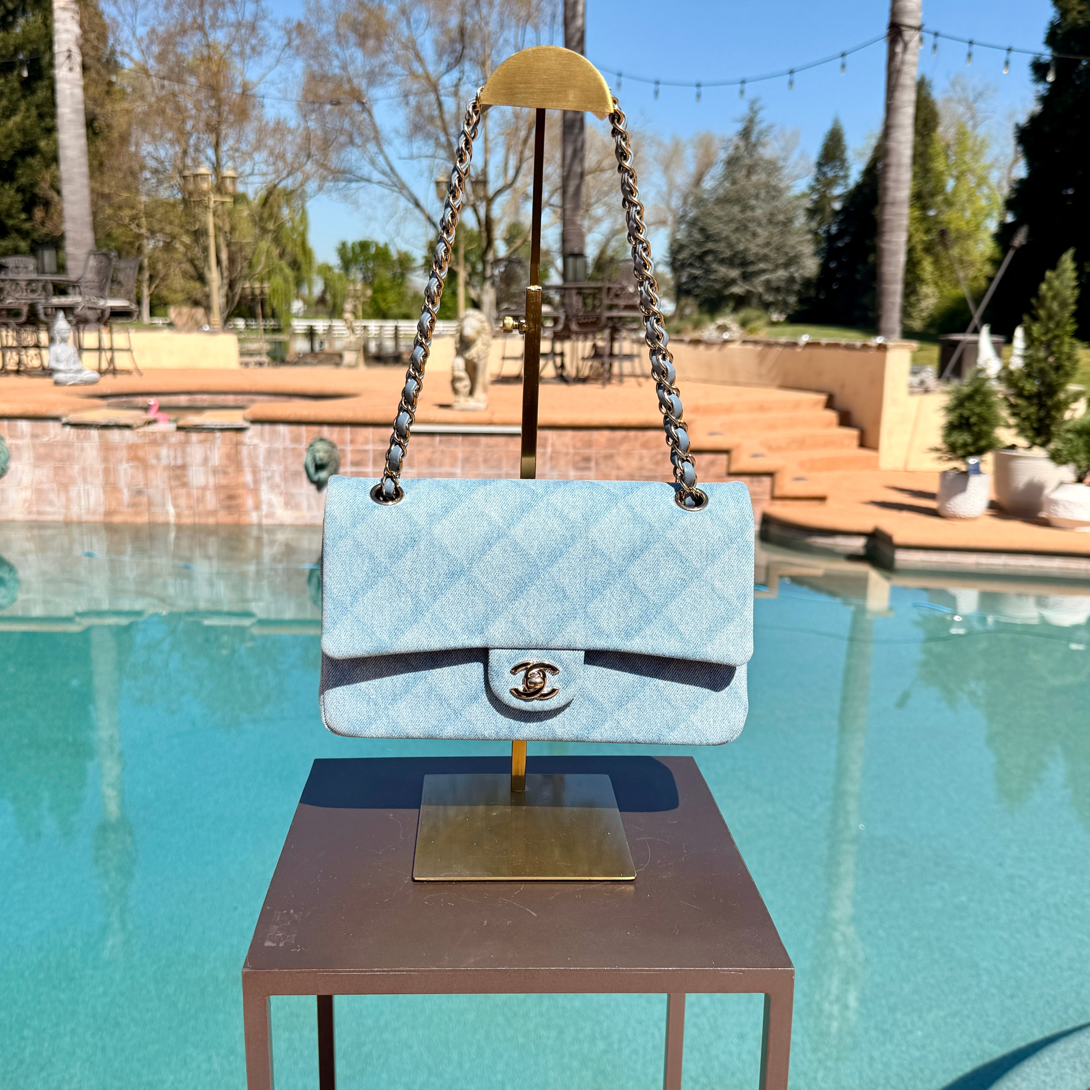 Chanel Vintage Denim Shoulder Bag Double Flap Small