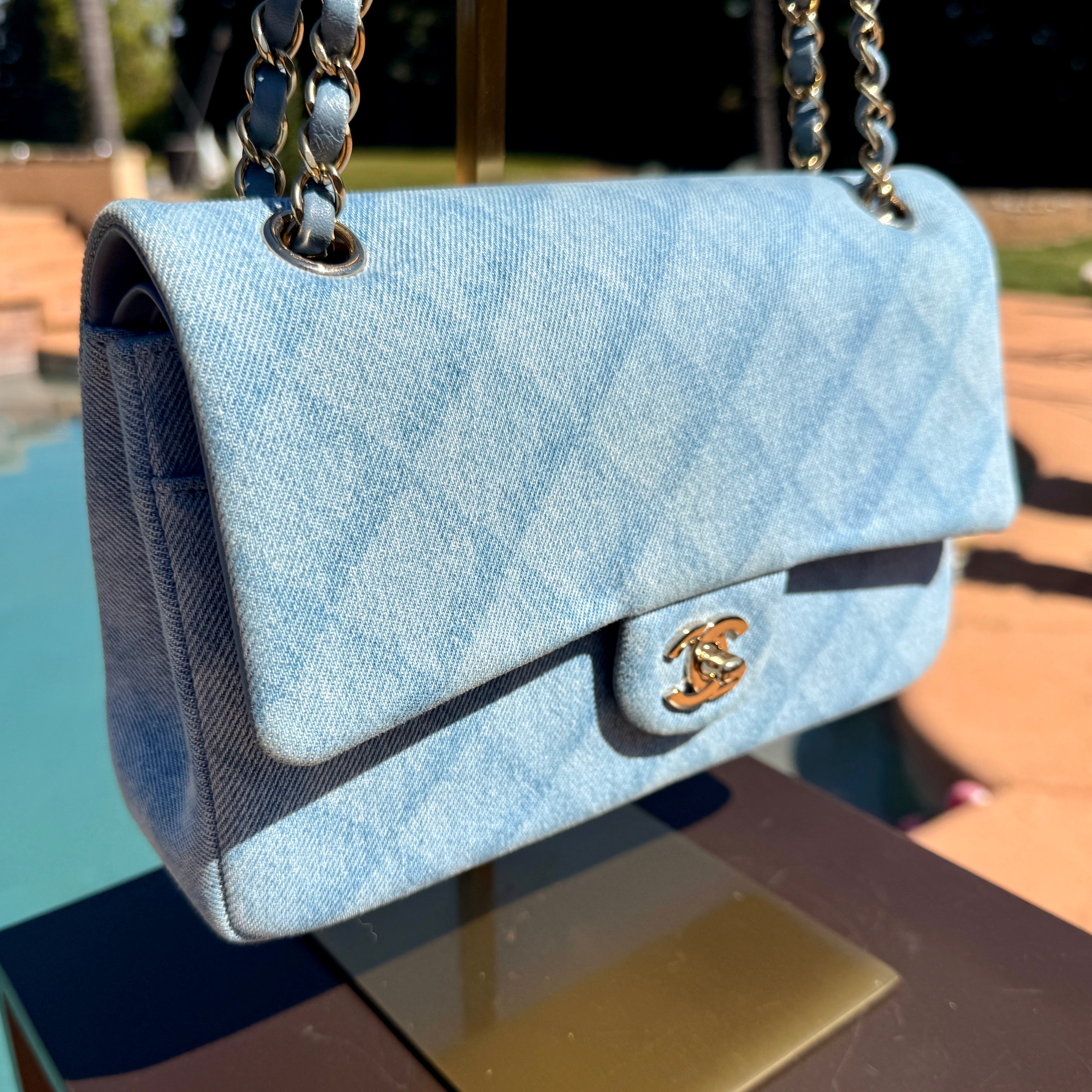 Chanel Vintage Denim Shoulder Bag Double Flap Small