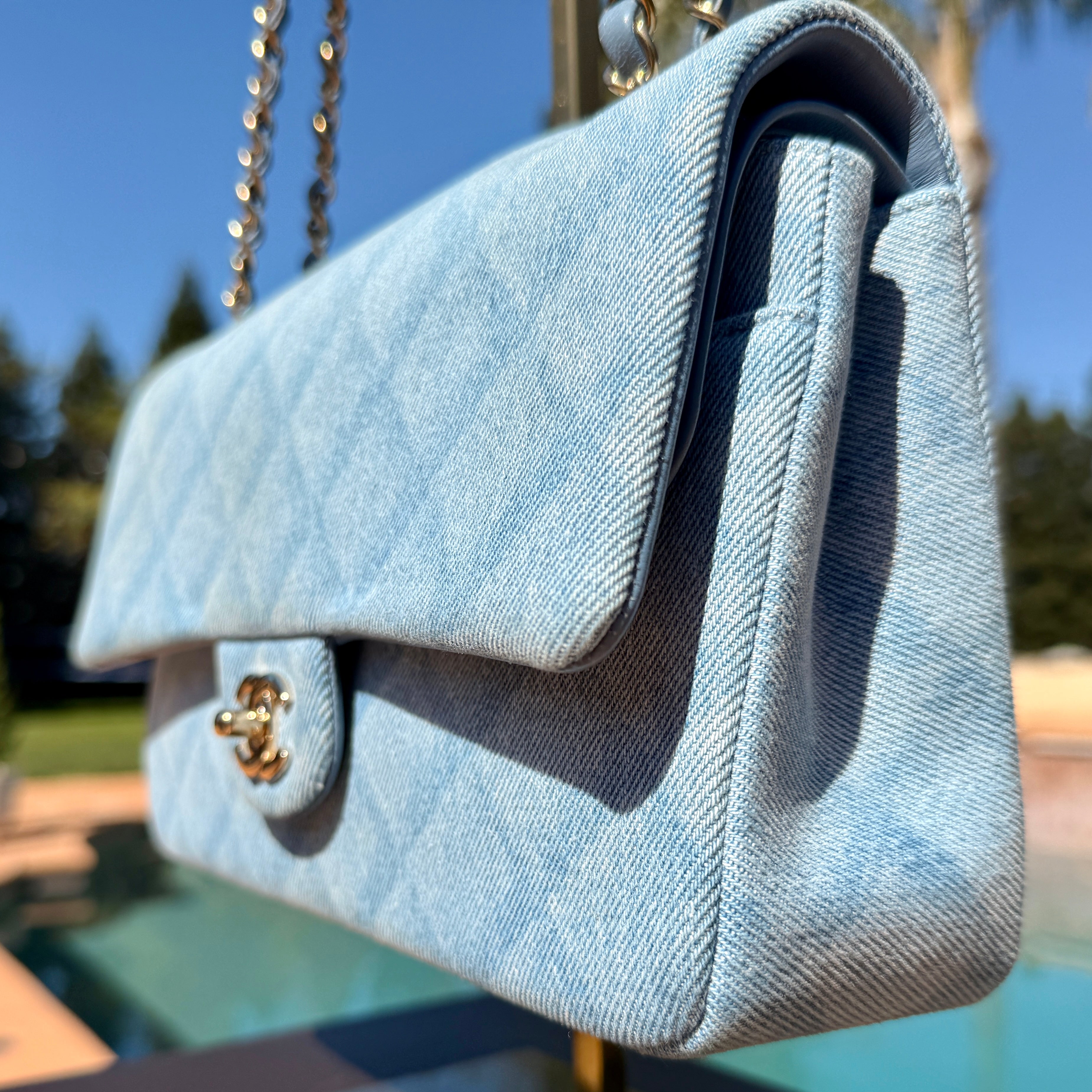 Chanel Vintage Denim Shoulder Bag Double Flap Small