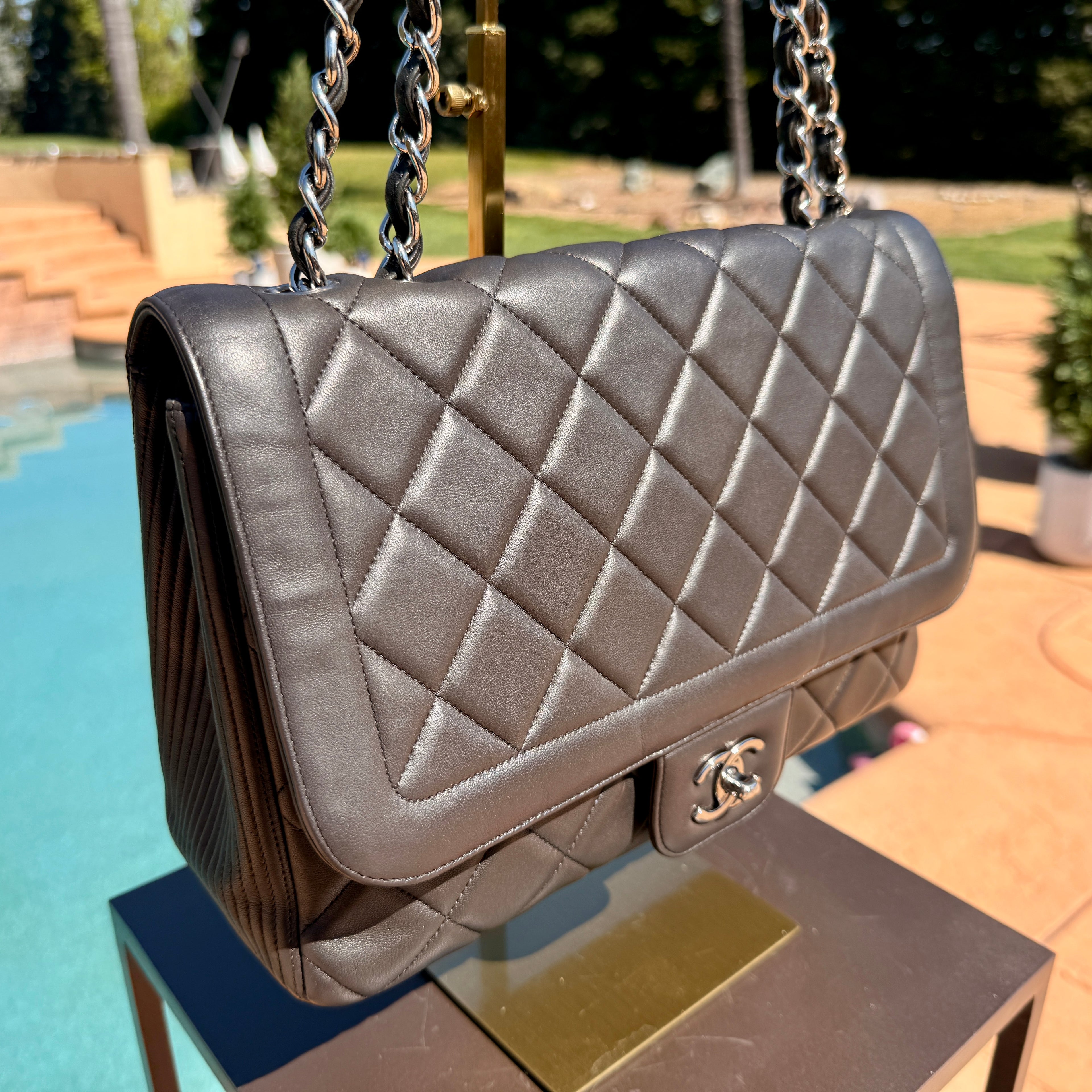 Chanel Limited Edition Crossbody Black and Silver Jumbo