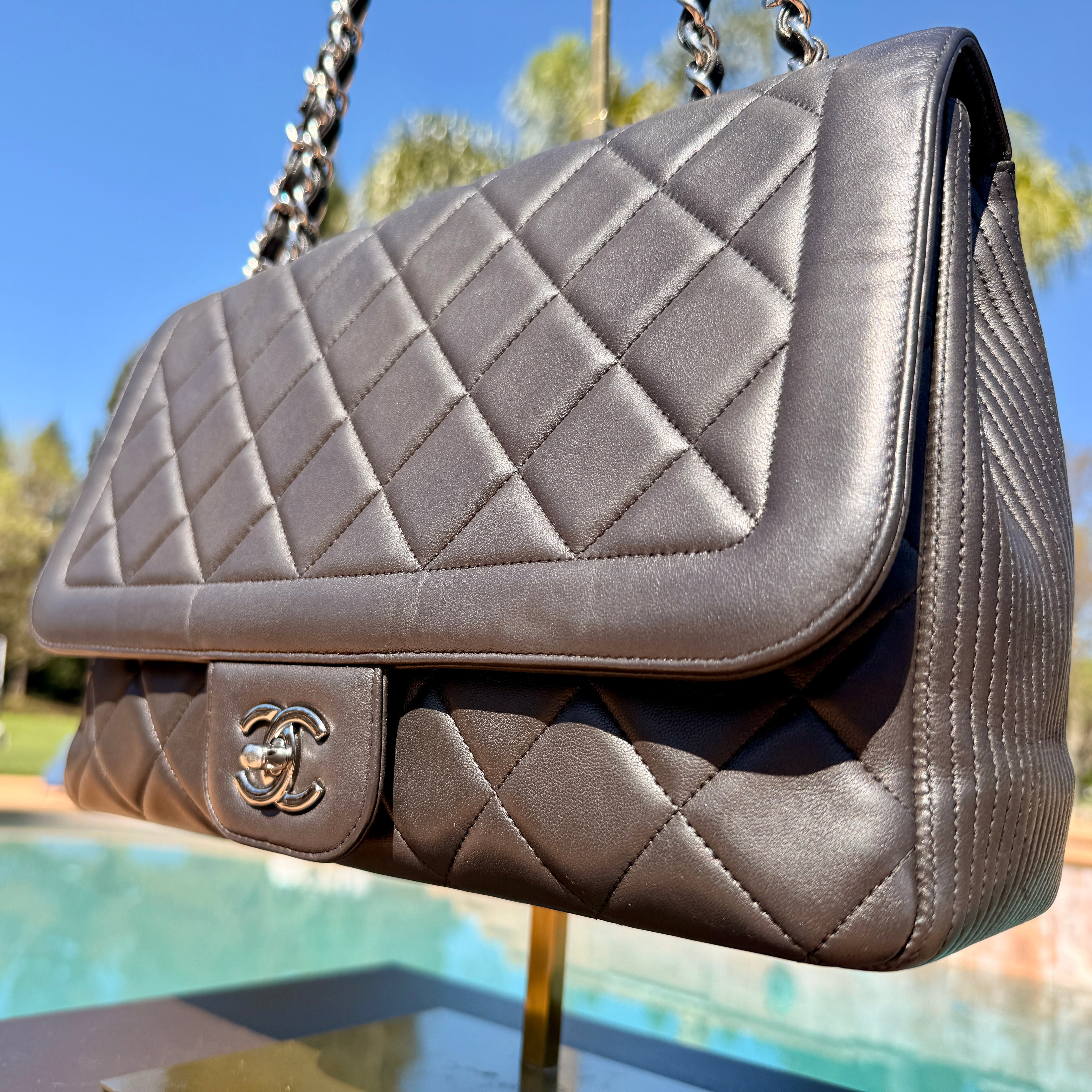 Chanel Limited Edition Crossbody Black and Silver Jumbo