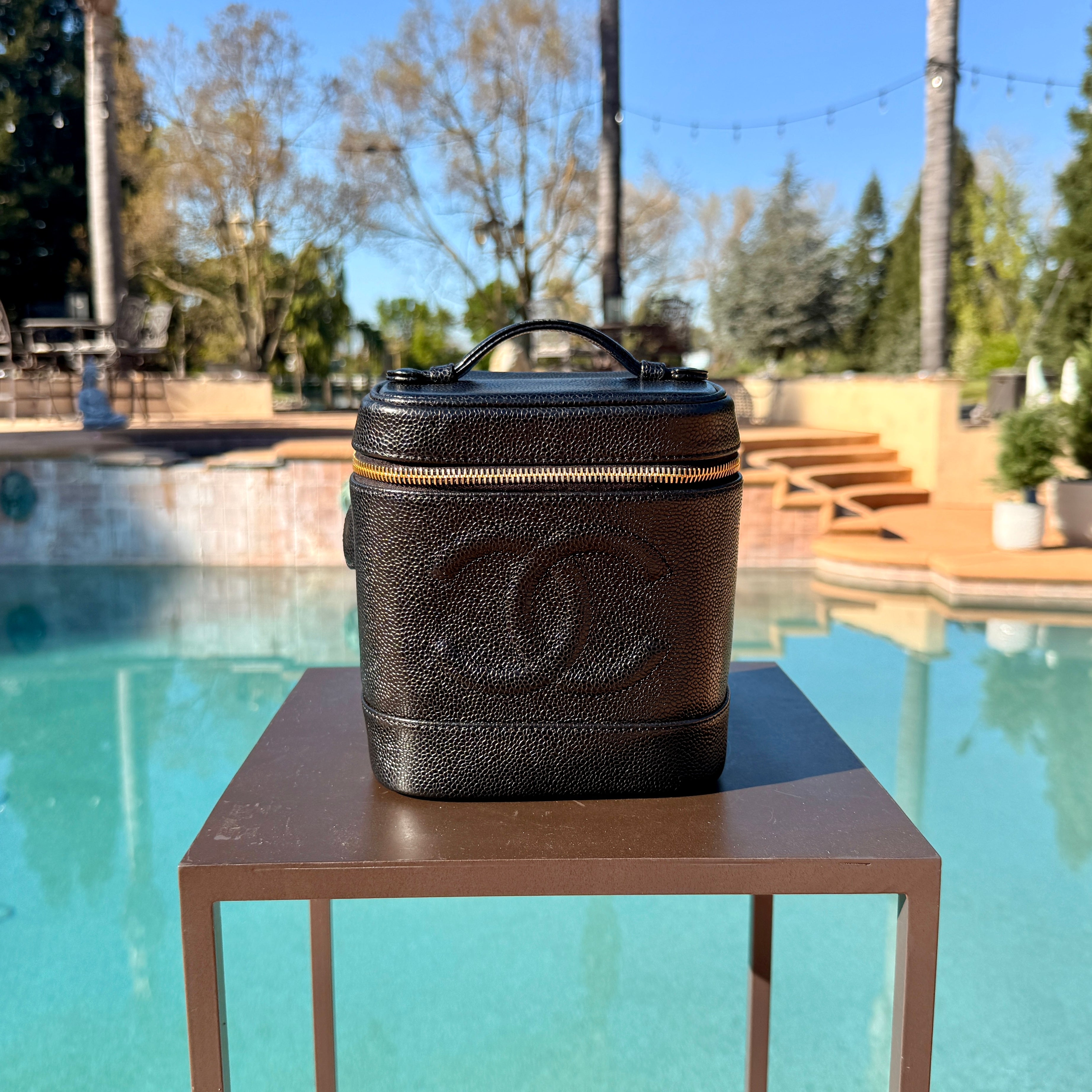 Chanel Vintage Caviar Vanity Case with Top Handle