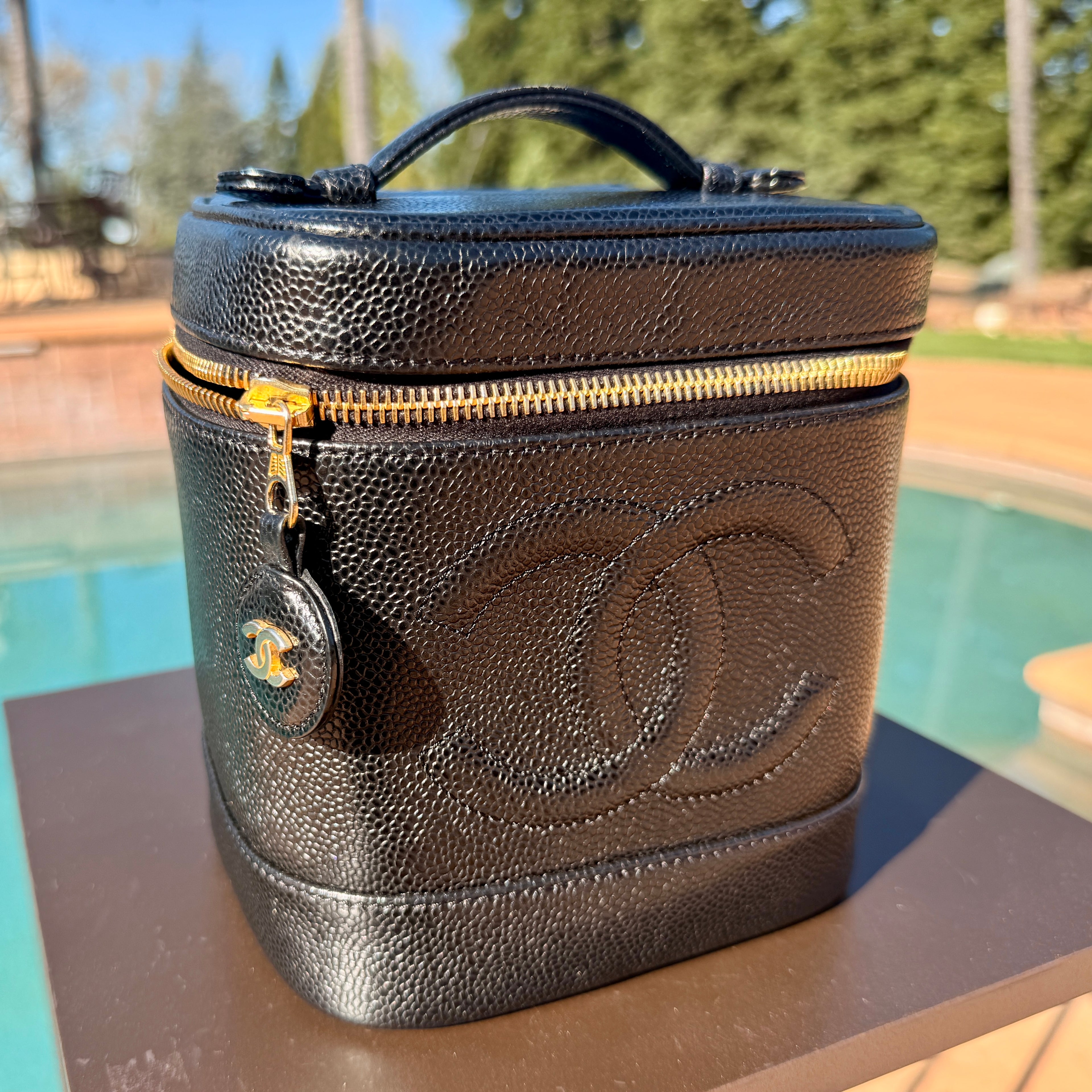 Chanel Vintage Caviar Vanity Case with Top Handle
