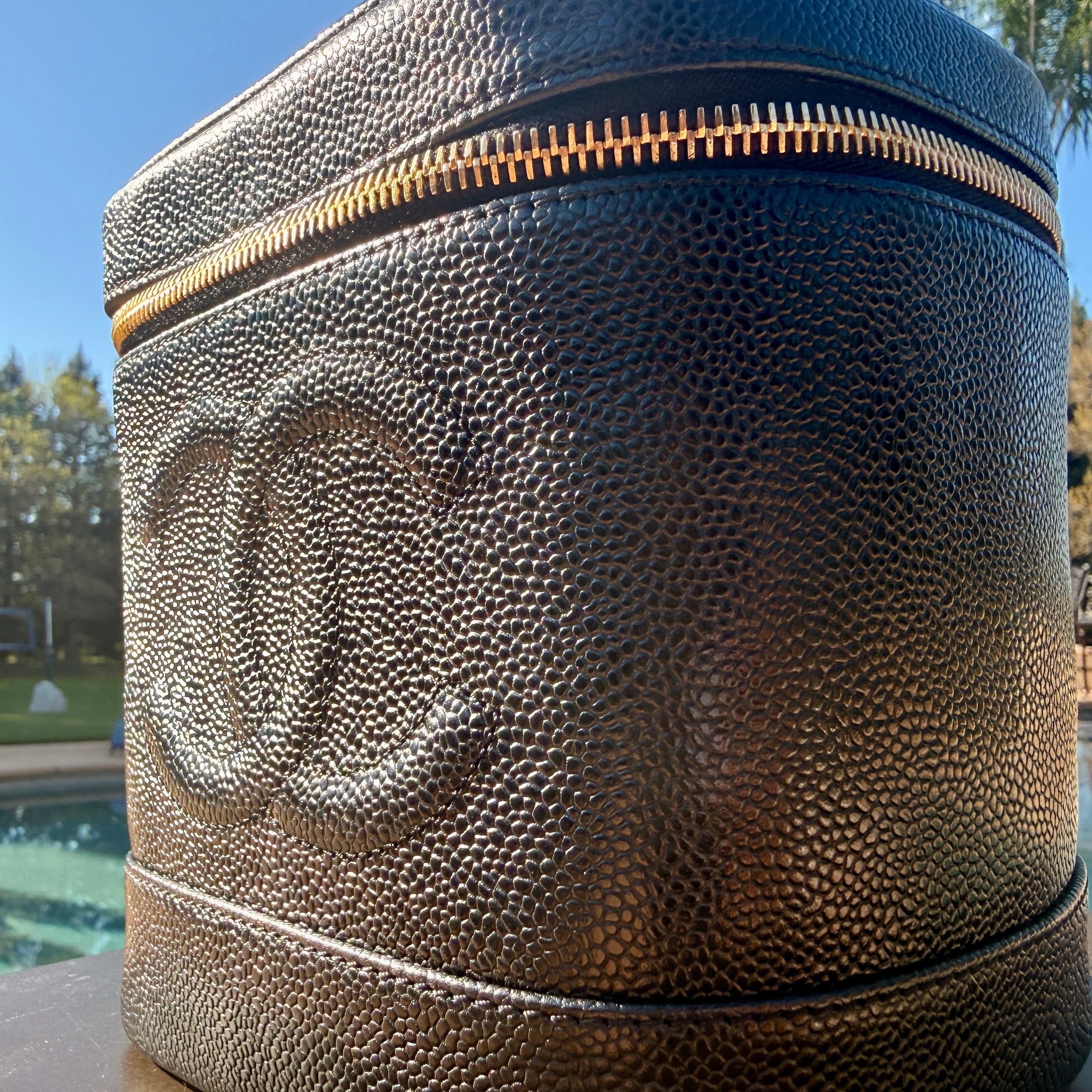 Chanel Vintage Caviar Vanity Case with Top Handle