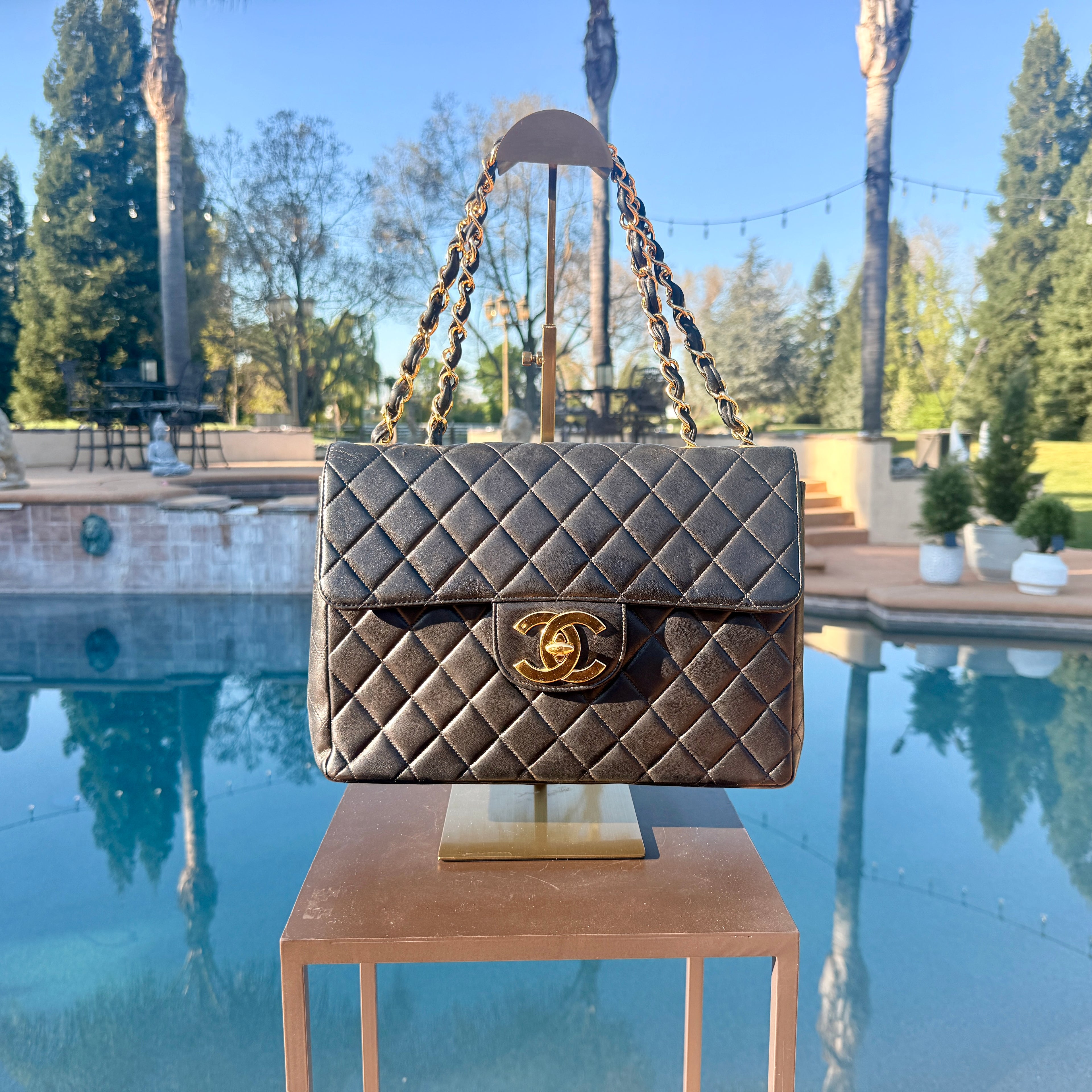 Chanel Vintage Shoulder Bag Quilted Jumbo Single Flap with 24 Carat Gold Plated Hardware