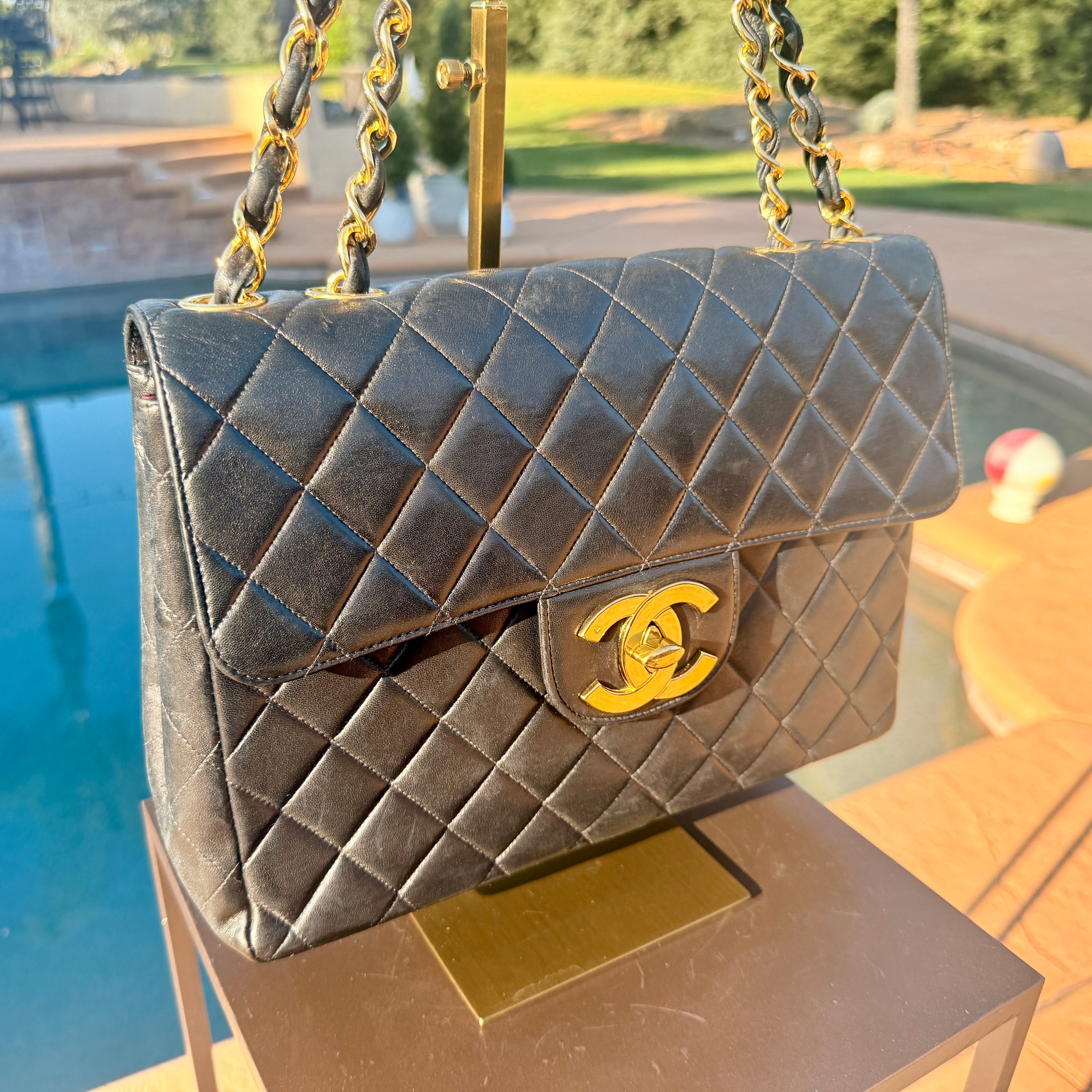 Chanel Vintage Shoulder Bag Quilted Jumbo Single Flap with 24 Carat Gold Plated Hardware