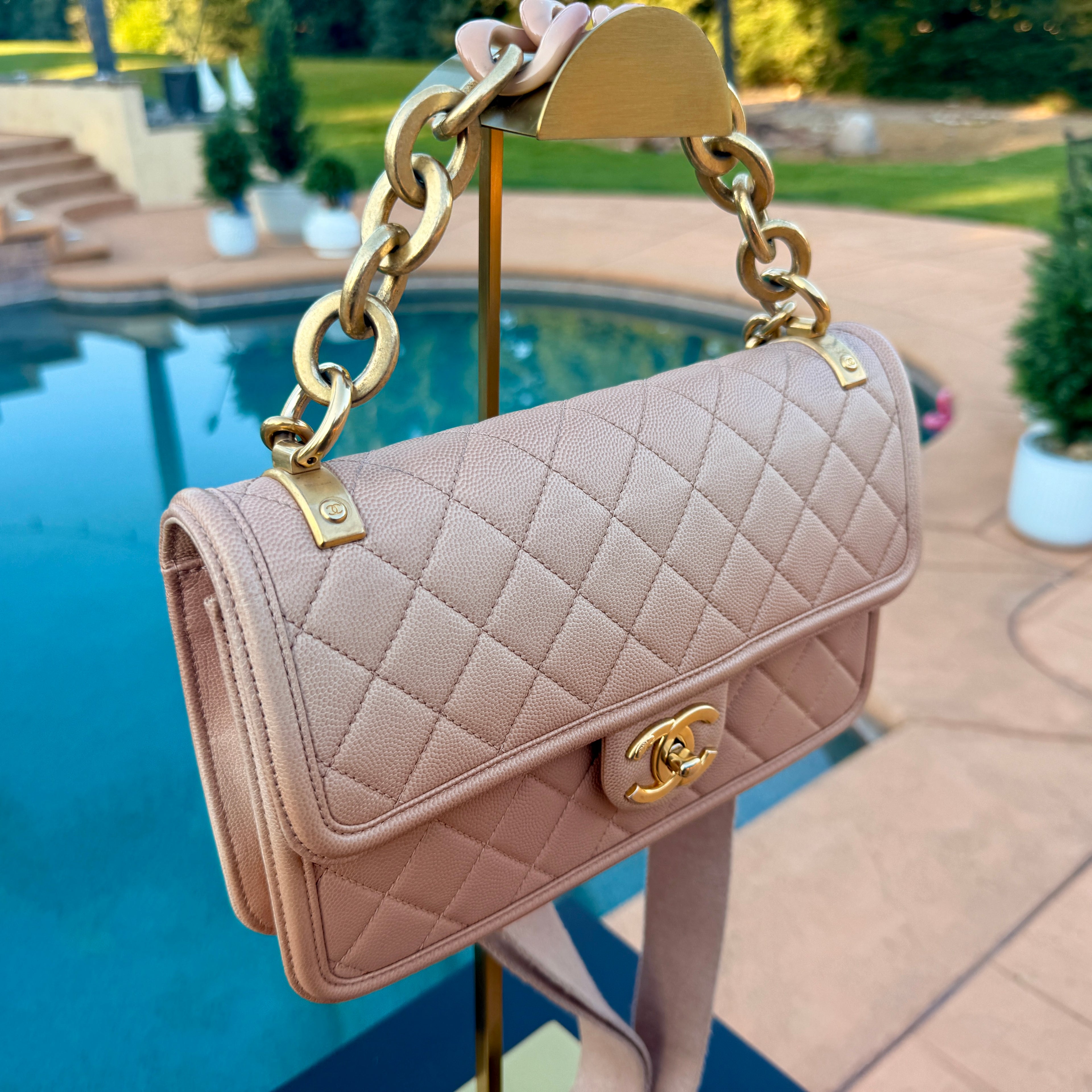 Chanel Crossbody Sunset on the Sea with Guitar Strap and Gold Hardware