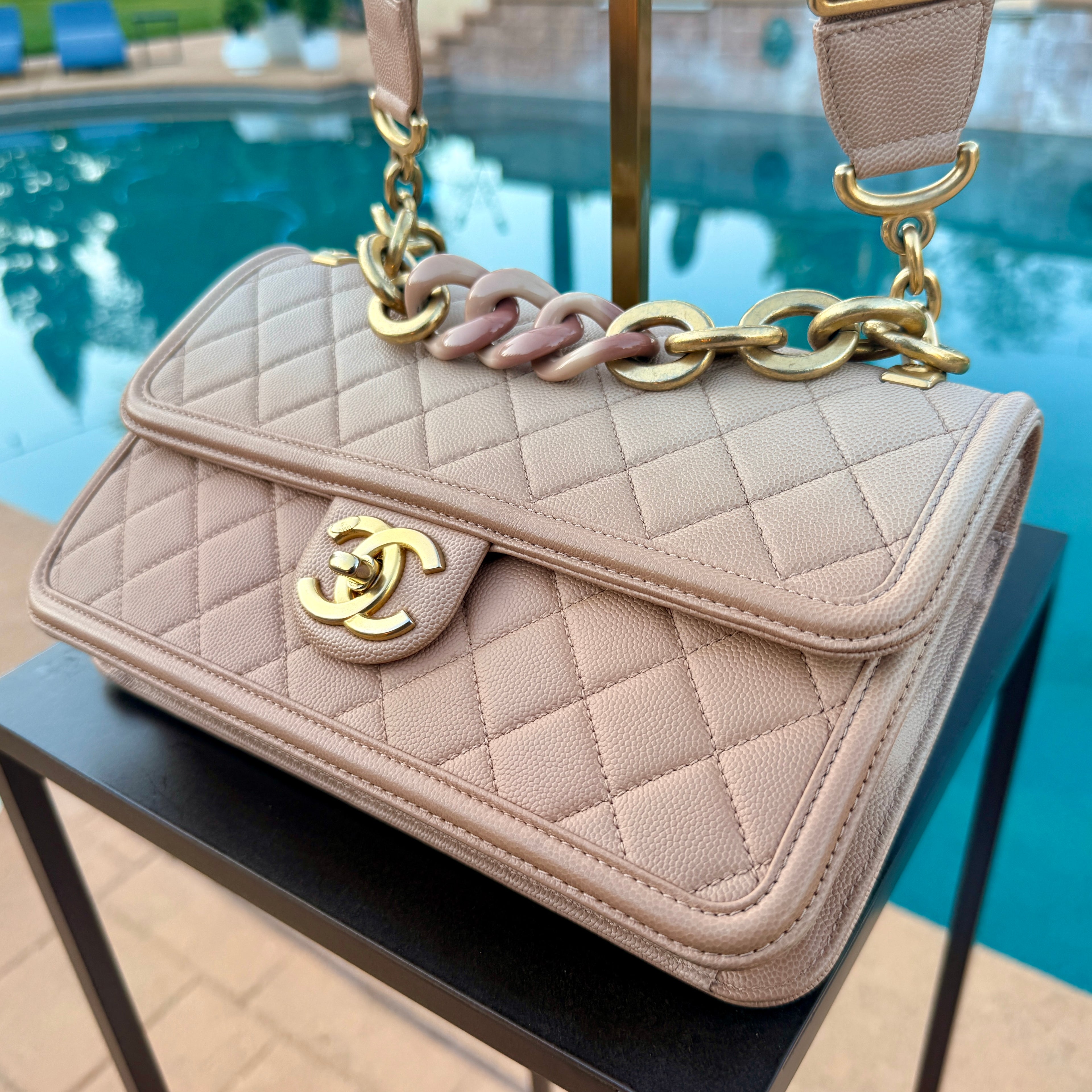 Chanel Crossbody Sunset on the Sea with Guitar Strap and Gold Hardware