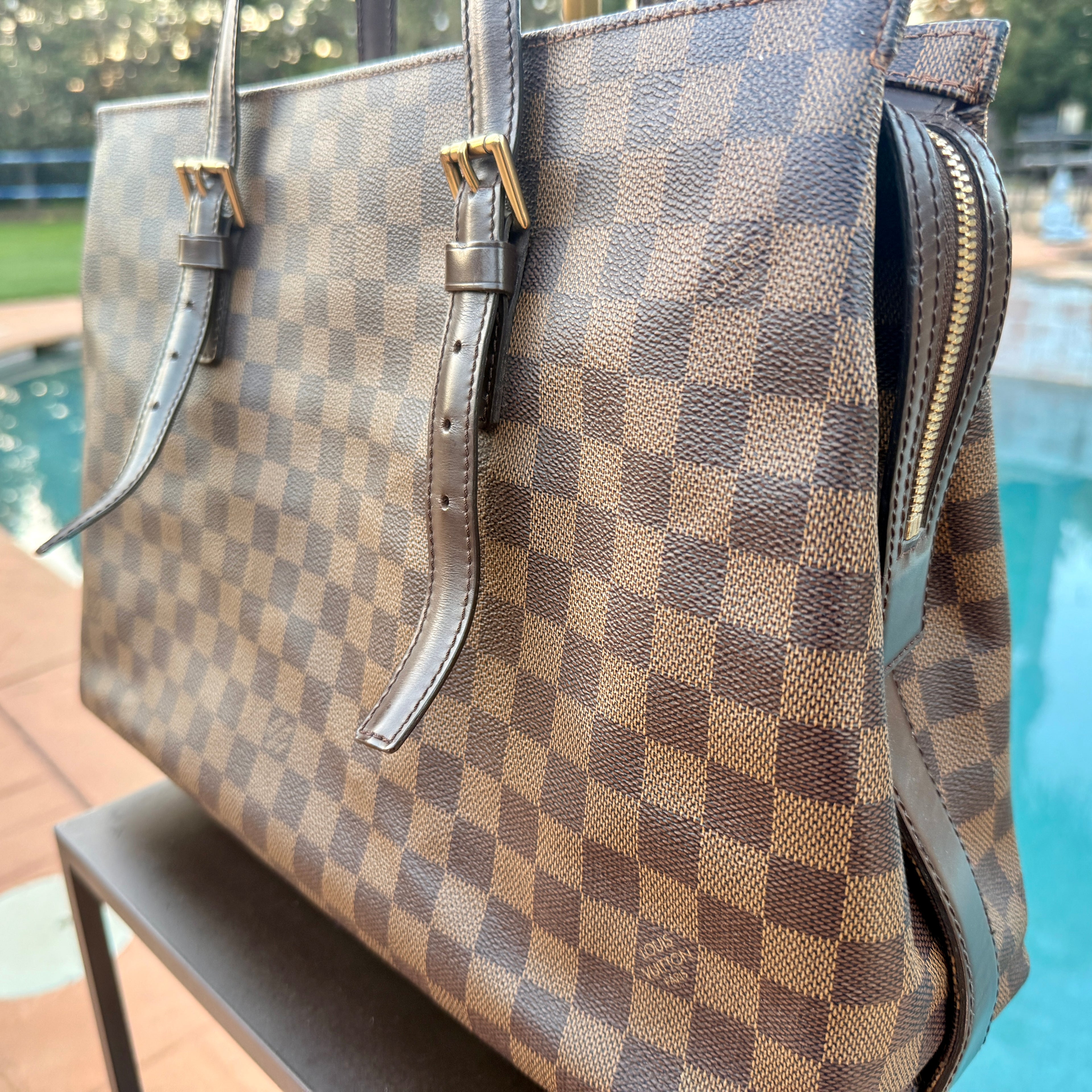 Louis Vuitton Damier Ebene Shoulder bag with Gold Hardware Large