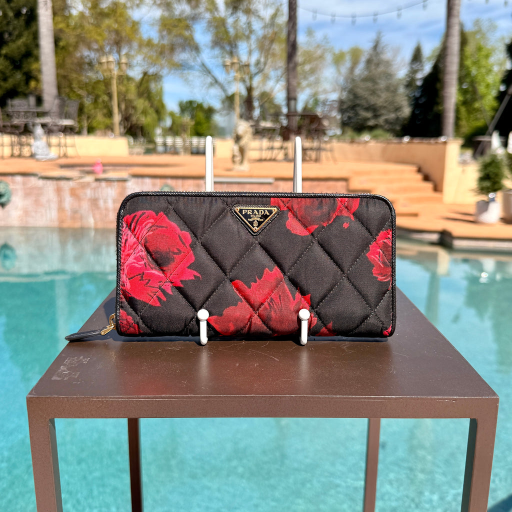 Prada Red Flower Quilted Zippy Wallet