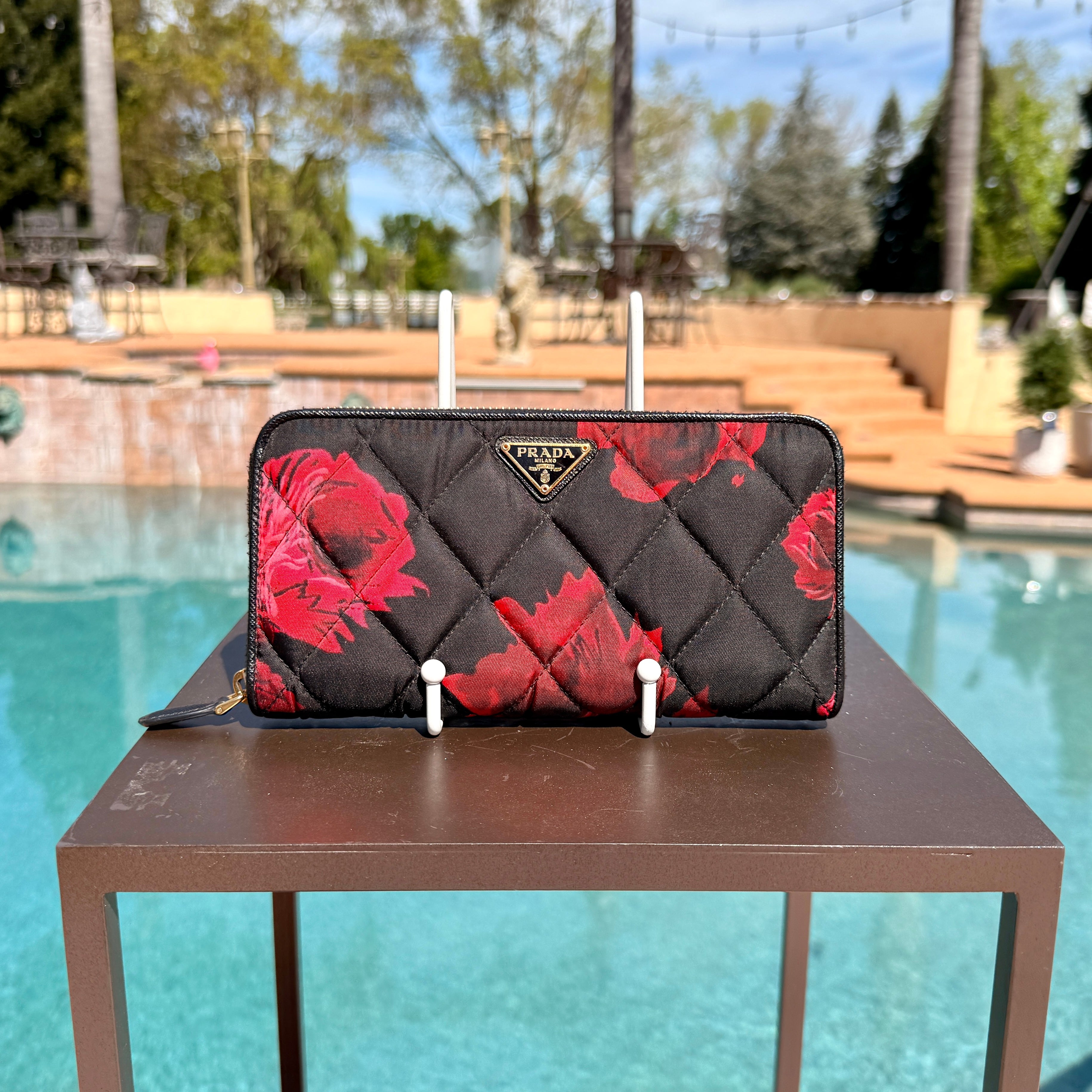 Prada Red Flower Quilted Zippy Wallet