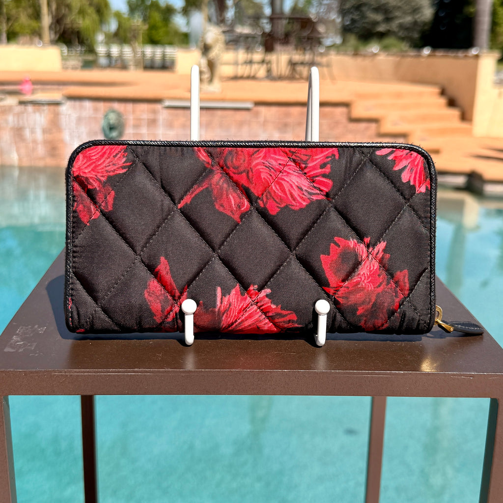 Prada Red Flower Quilted Zippy Wallet