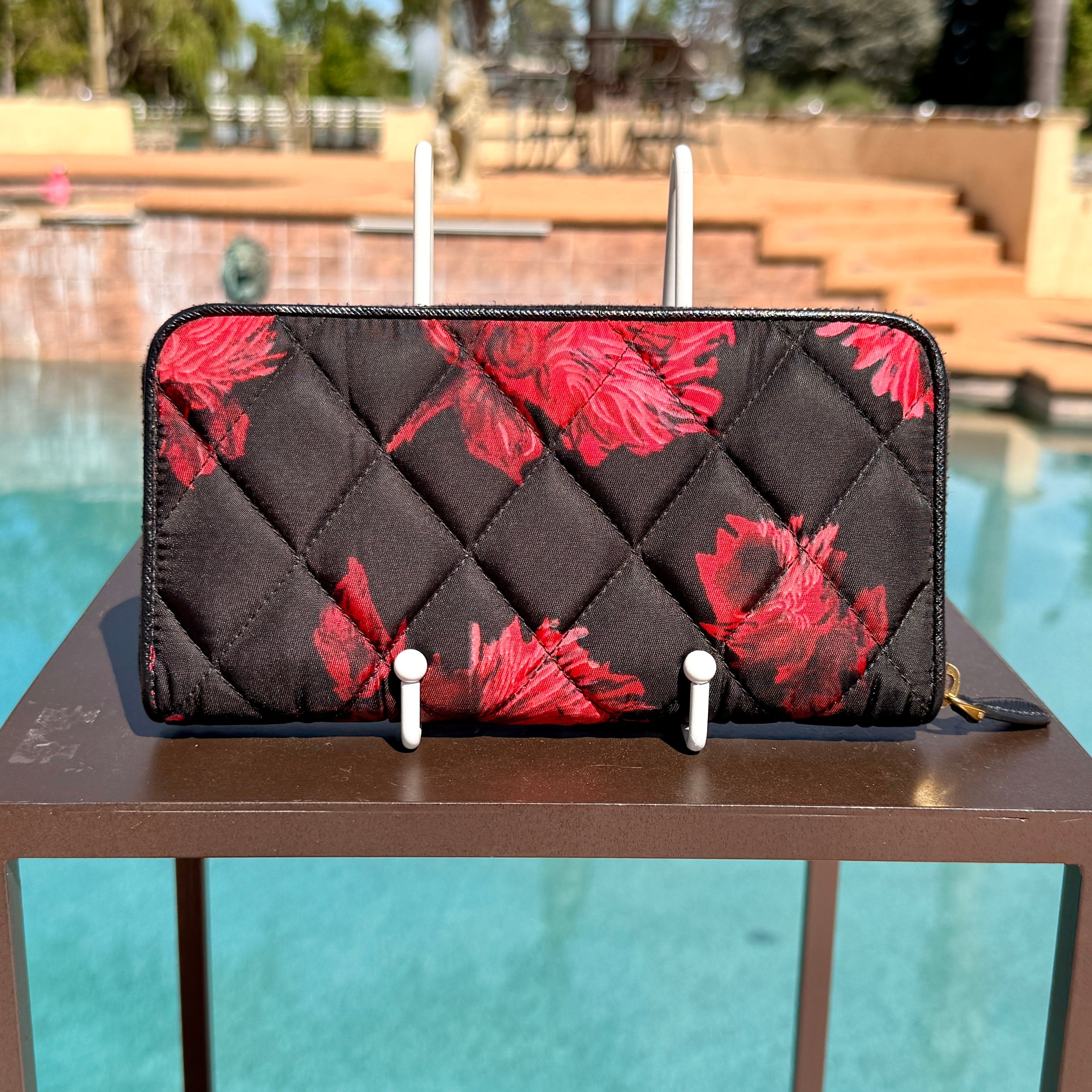 Prada Red Flower Quilted Zippy Wallet