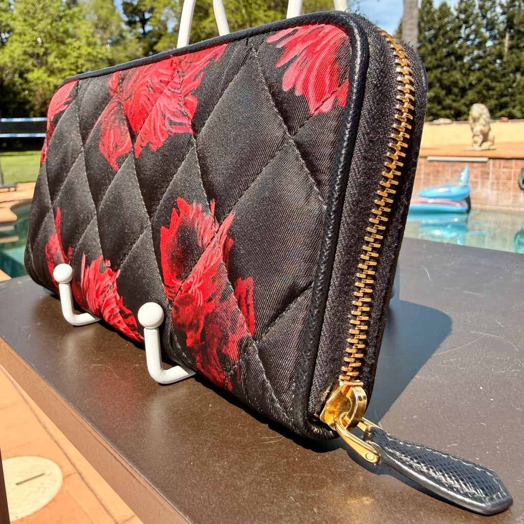 Prada Red Flower Quilted Zippy Wallet