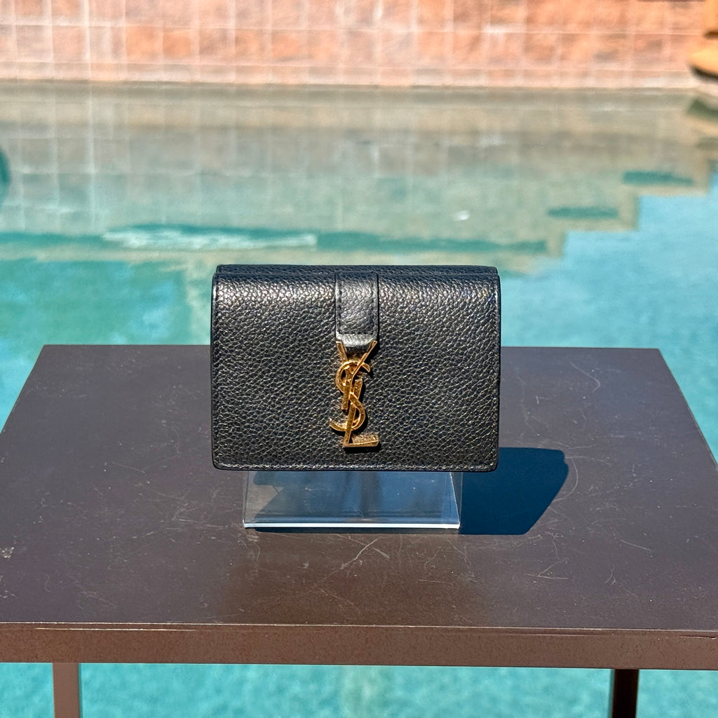 Yves Saint Laurent Leather Origami Compact Trifold Wallet