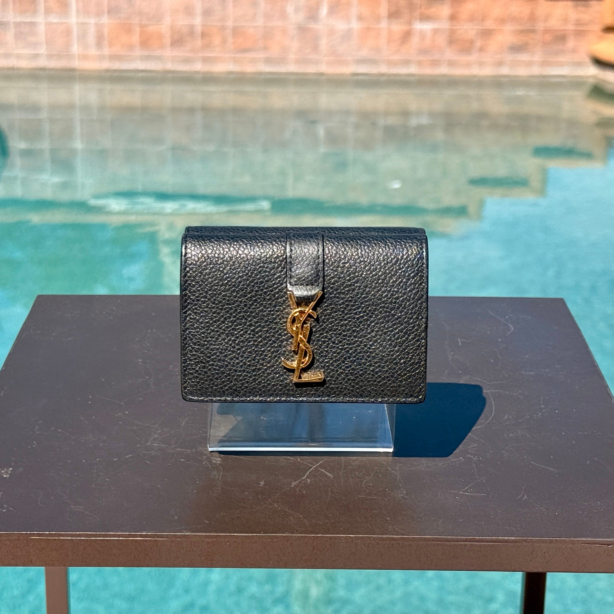 Yves Saint Laurent Leather Origami Compact Trifold Wallet