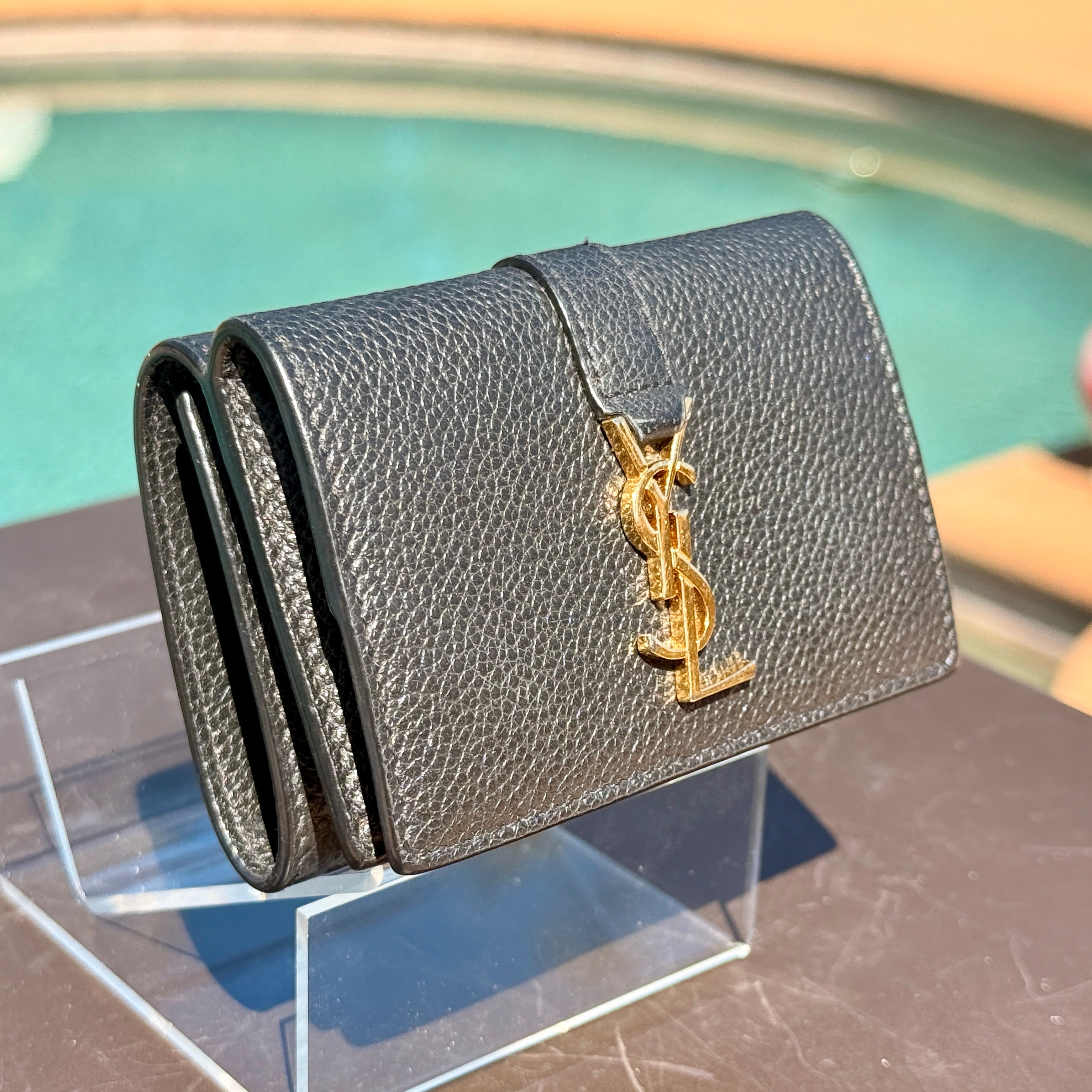 Yves Saint Laurent Leather Origami Compact Trifold Wallet