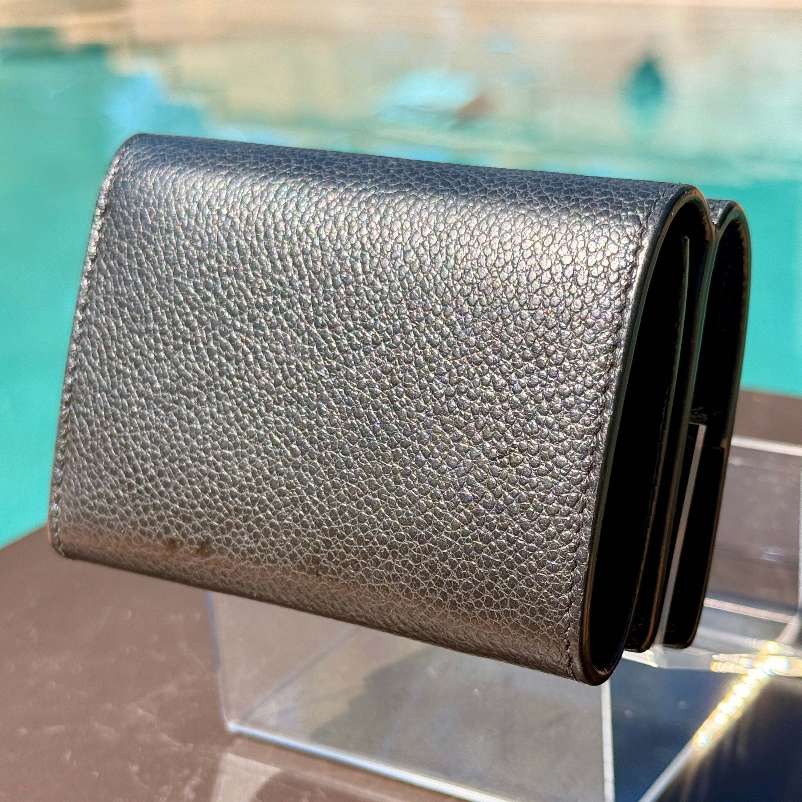 Yves Saint Laurent Leather Origami Compact Trifold Wallet