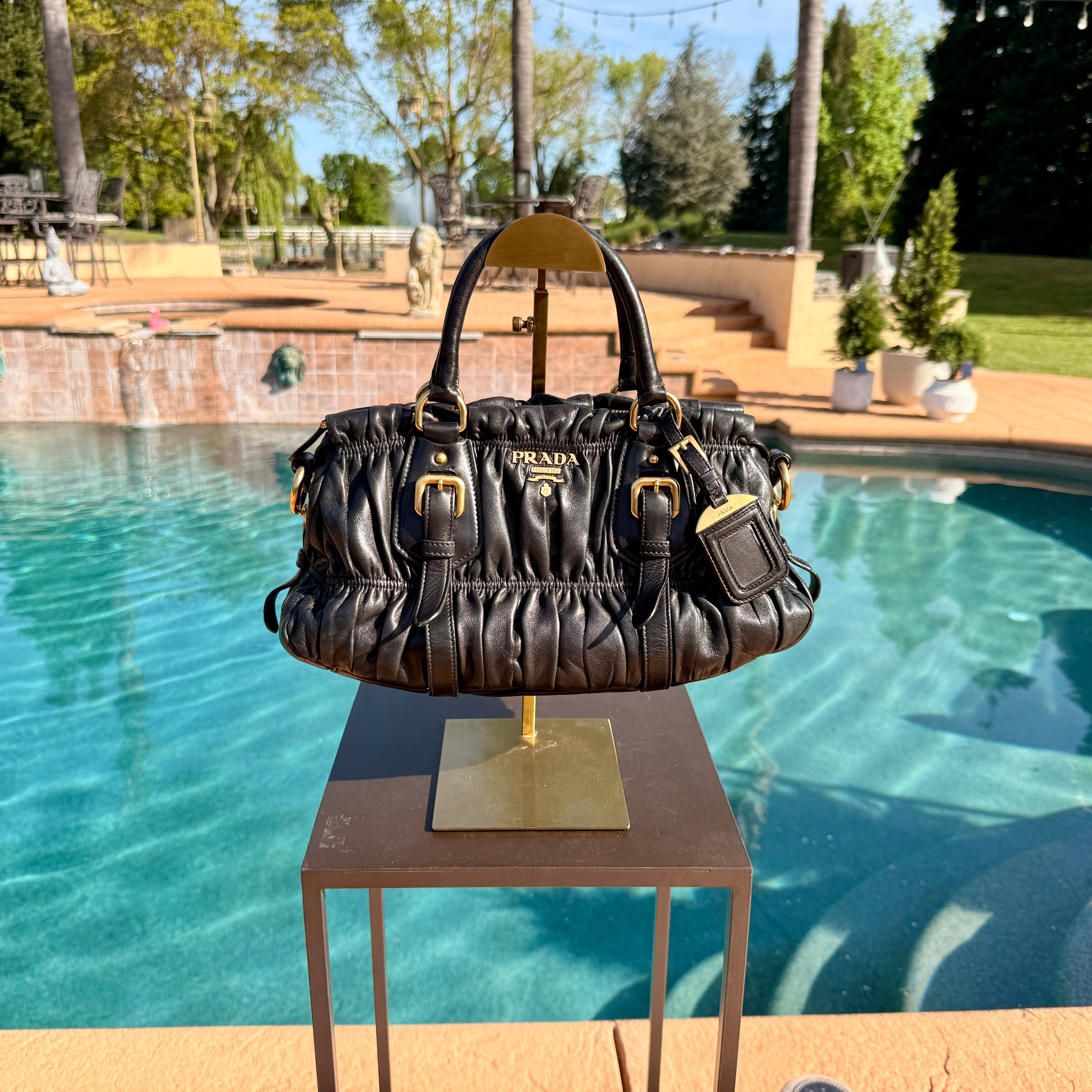 Prada Ruffled Shoulder Bag with Gold Hardware