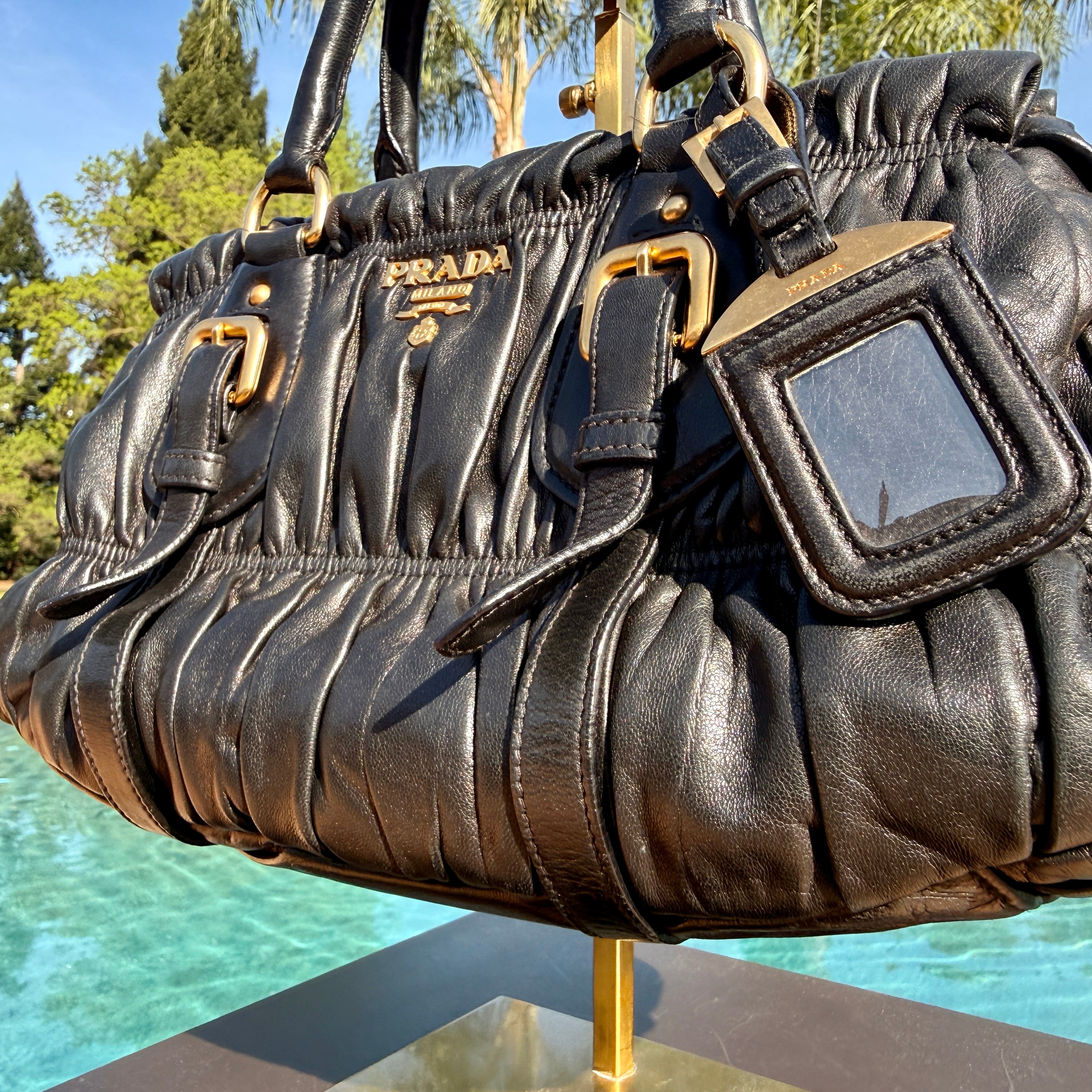 Prada Ruffled Shoulder Bag with Gold Hardware