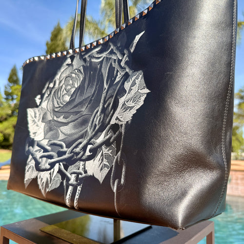 Valentino Rose Painted Studed Tote MM