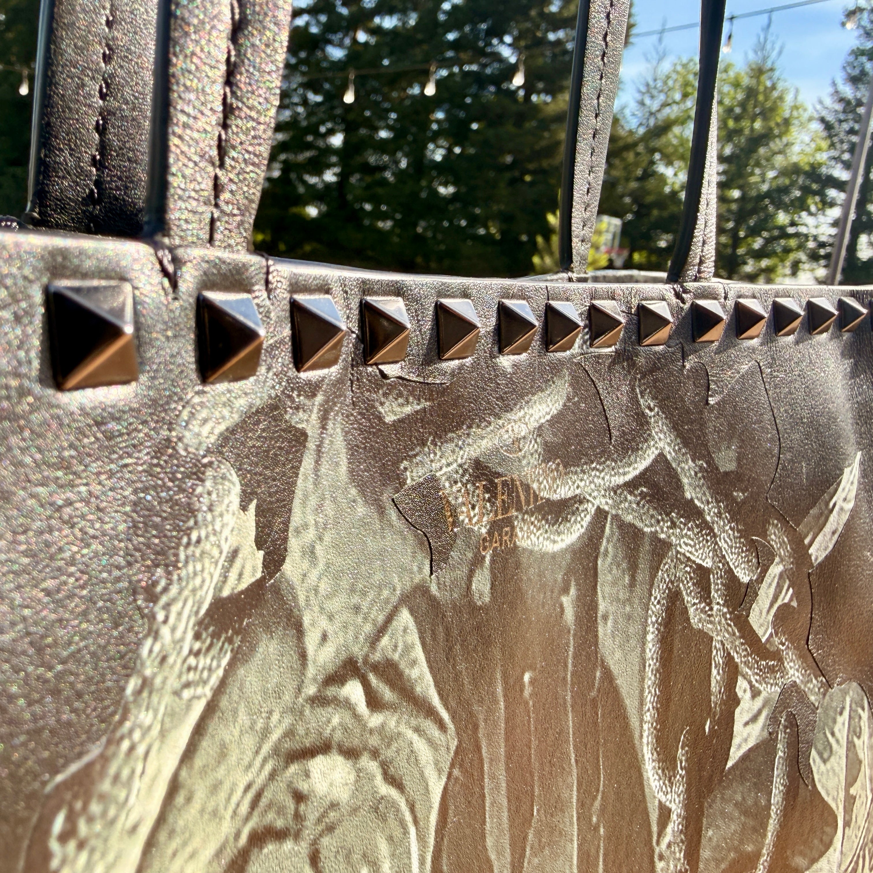 Valentino Rose Painted Studed Tote MM