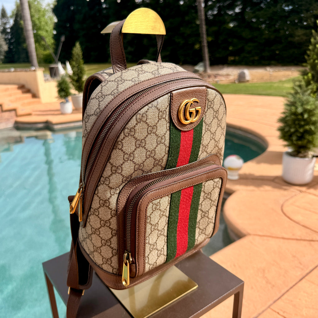Gucci GG Backpack with Gold Hardware and Red and Green Stripe