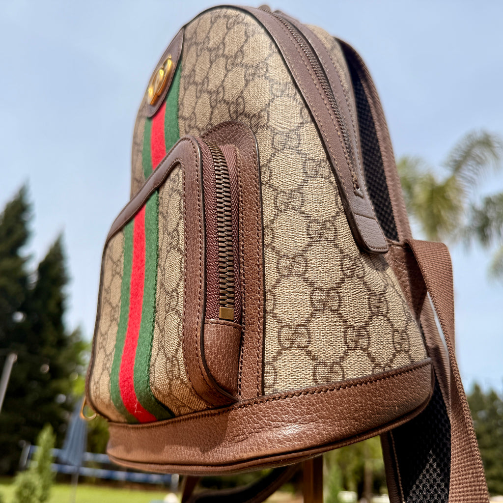 Gucci GG Backpack with Gold Hardware and Red and Green Stripe