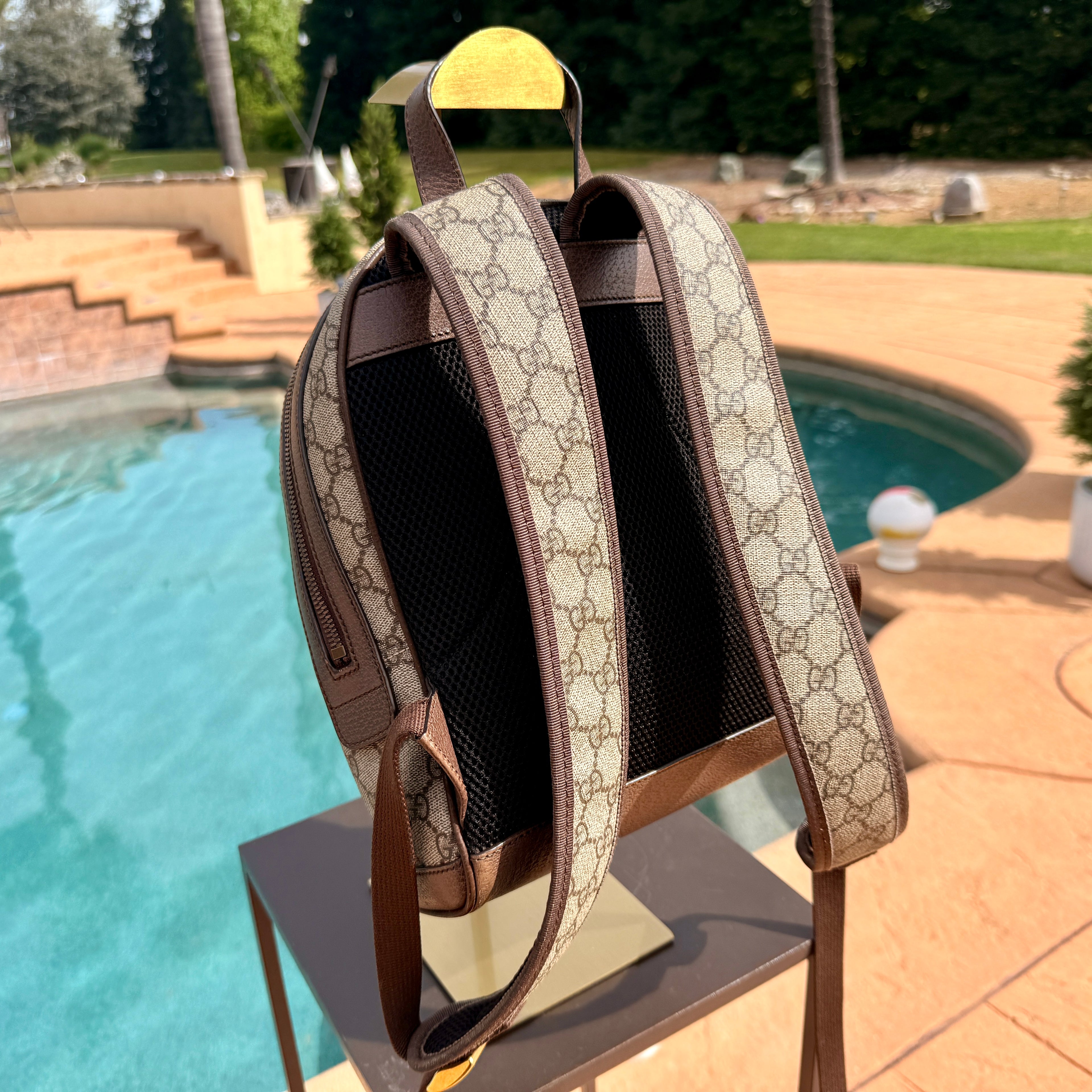 Gucci GG Backpack with Gold Hardware and Red and Green Stripe