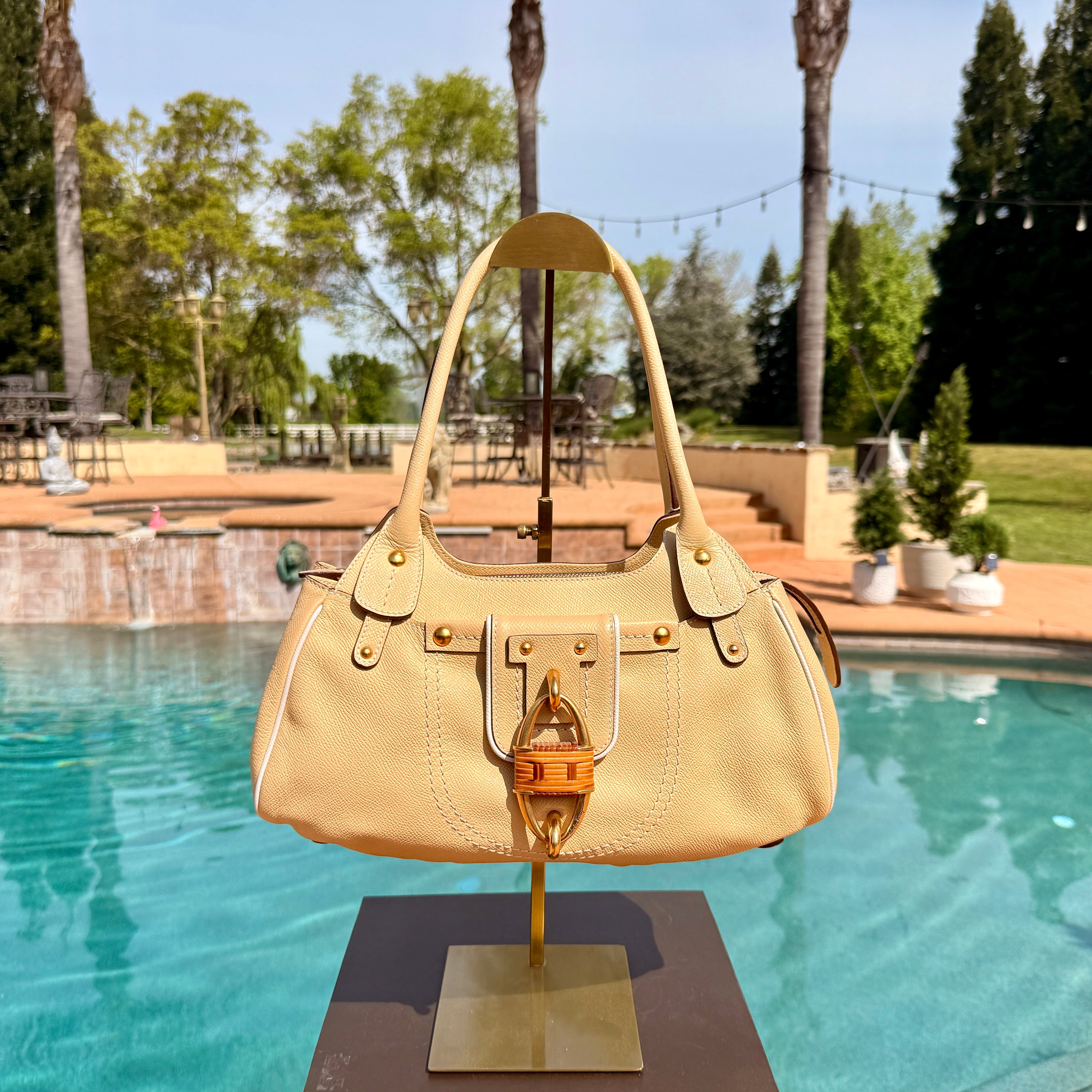 Salvatore Ferragamo Hobo Shoulder Bag with Large Double Lock and Gold Hardware