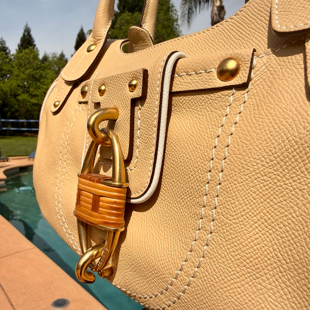 Salvatore Ferragamo Hobo Shoulder Bag with Large Double Lock and Gold Hardware