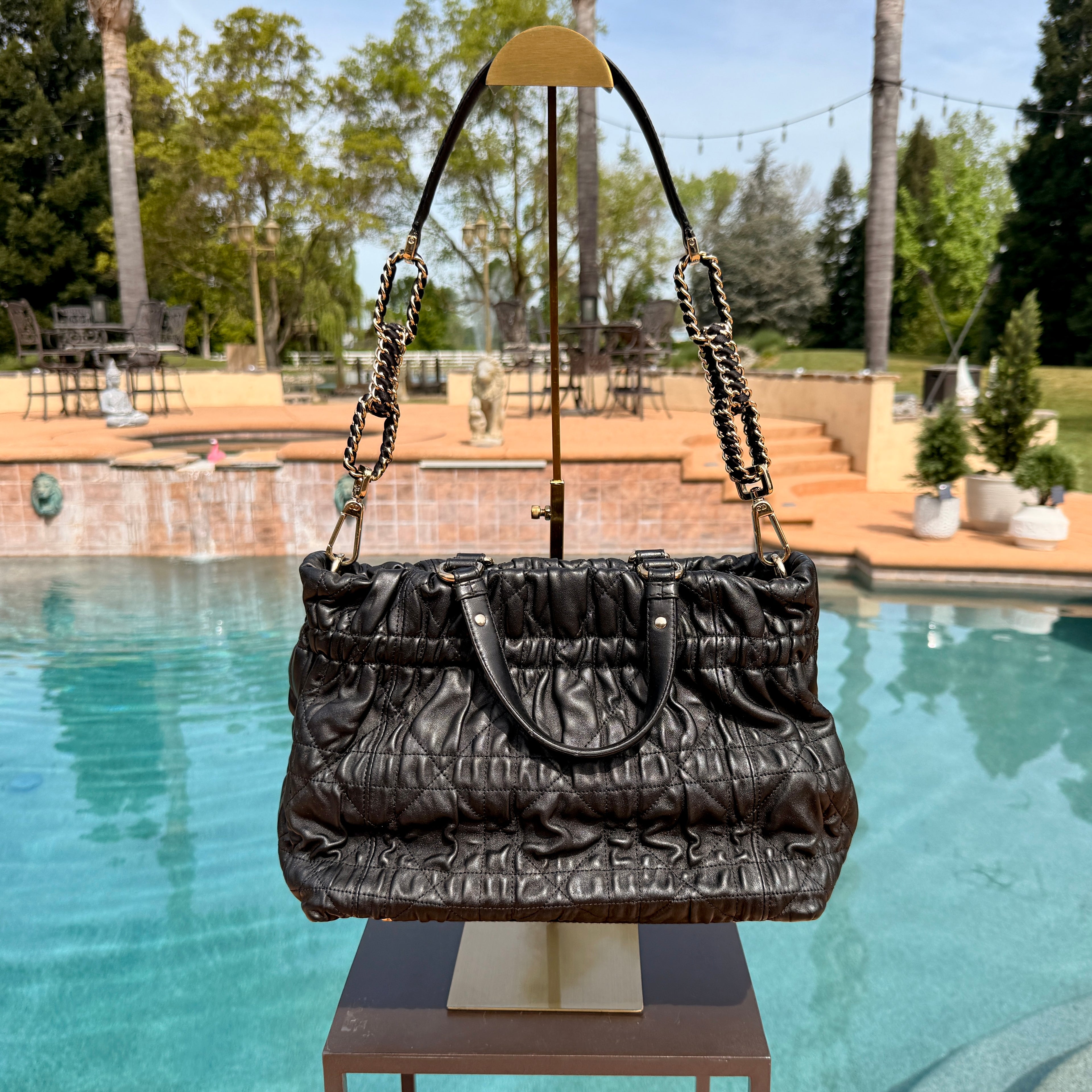 Dior	Ruffled Shoulder Bag with Gold Hardware