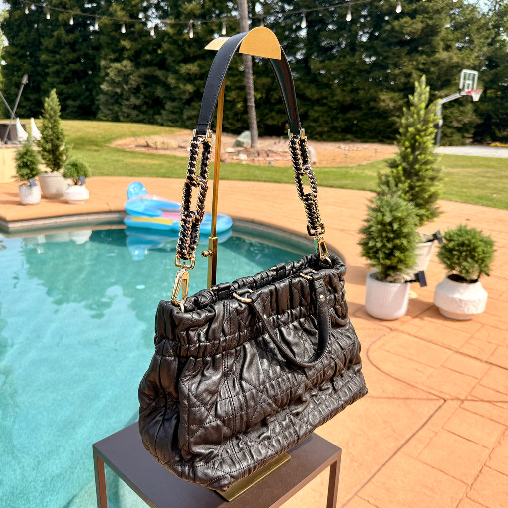 Dior	Ruffled Shoulder Bag with Gold Hardware