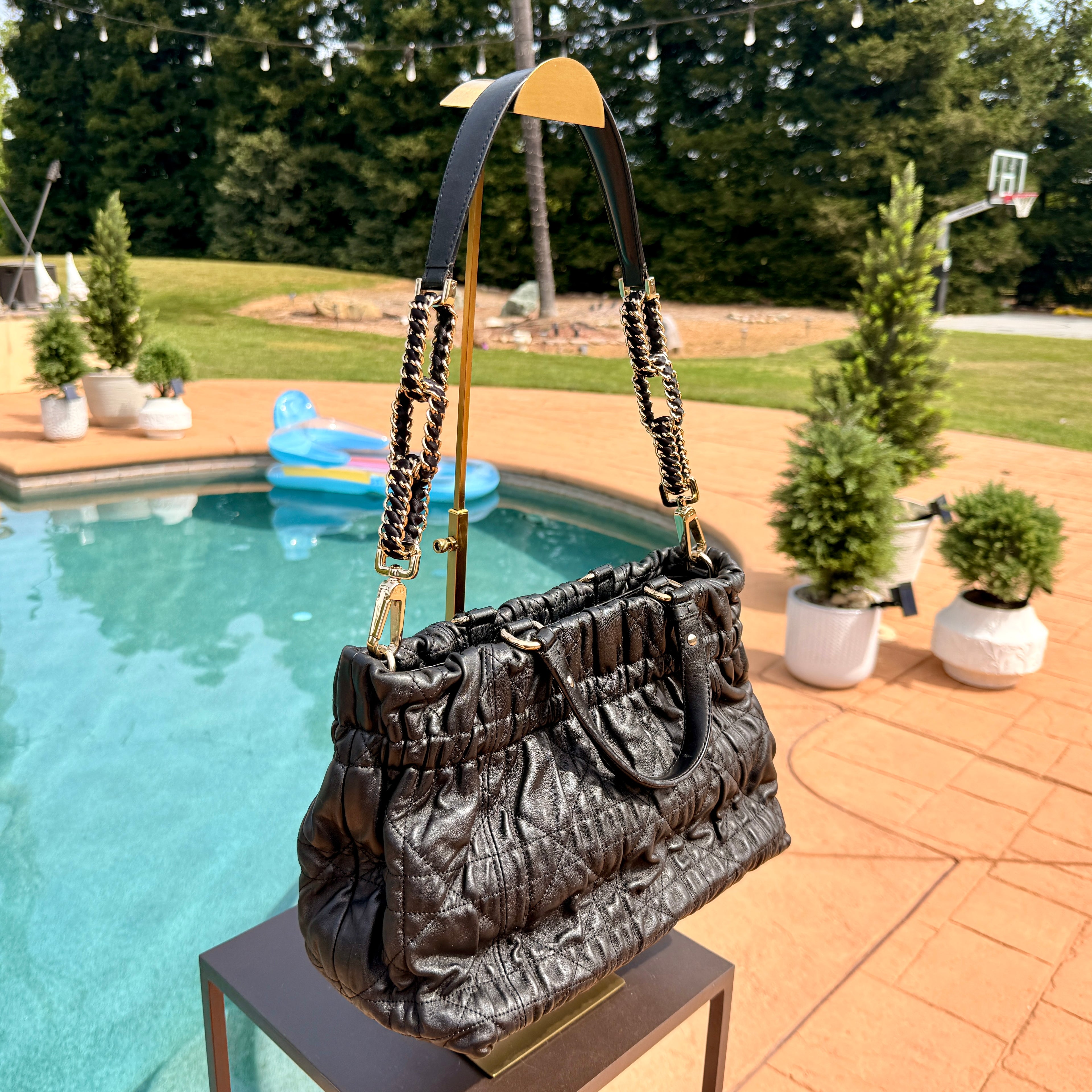 Dior	Ruffled Shoulder Bag with Gold Hardware