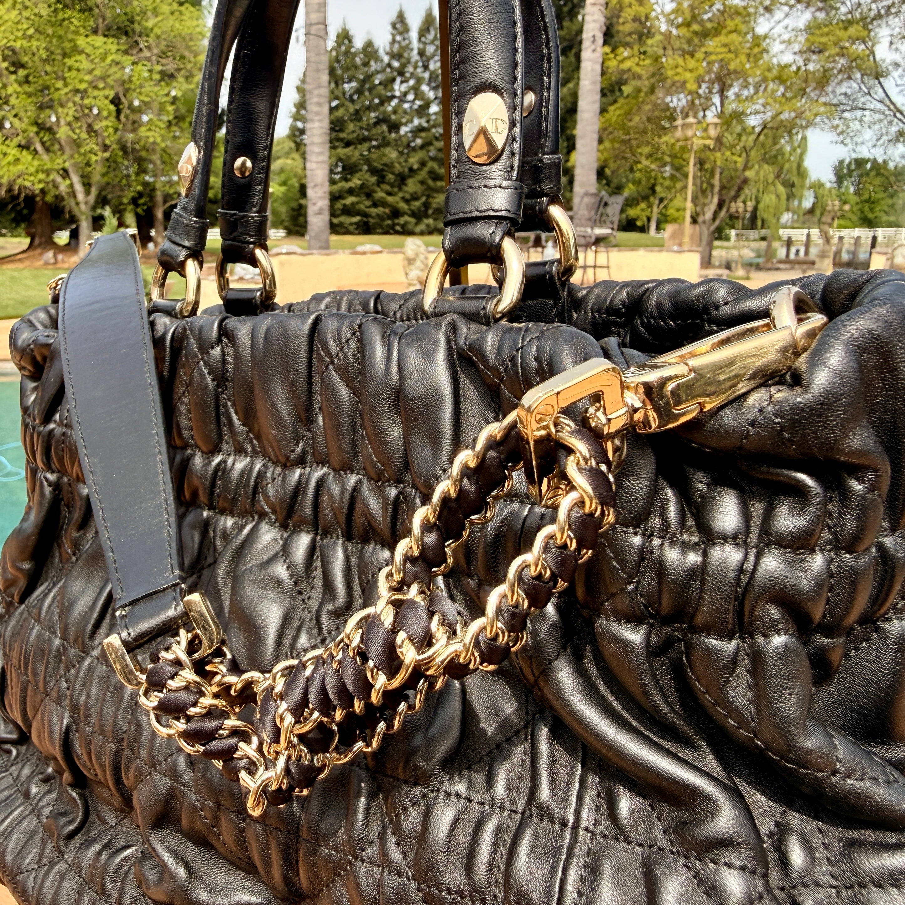 Dior	Ruffled Shoulder Bag with Gold Hardware