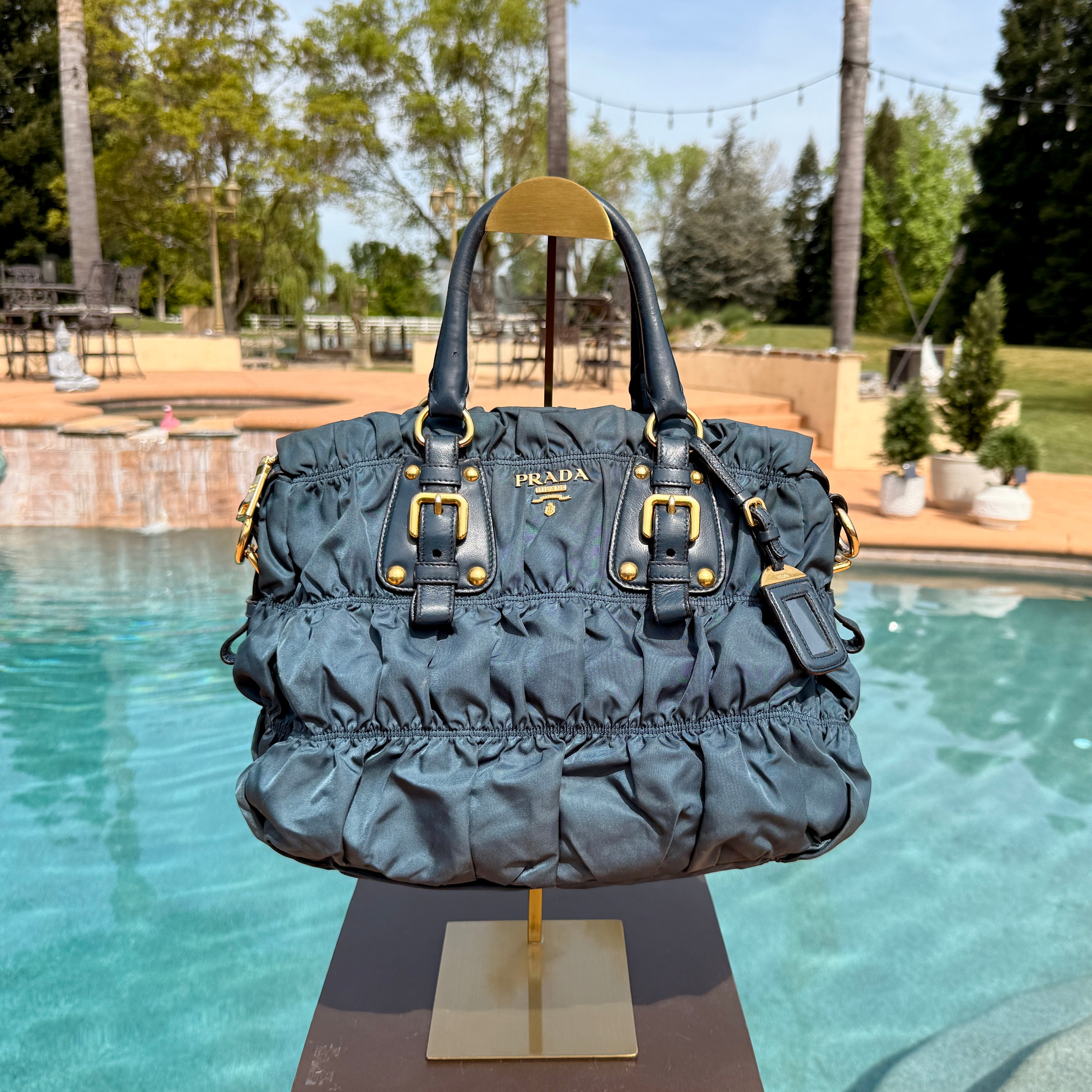 Prada Ruffled Shoulder Bag with Gold Hardware