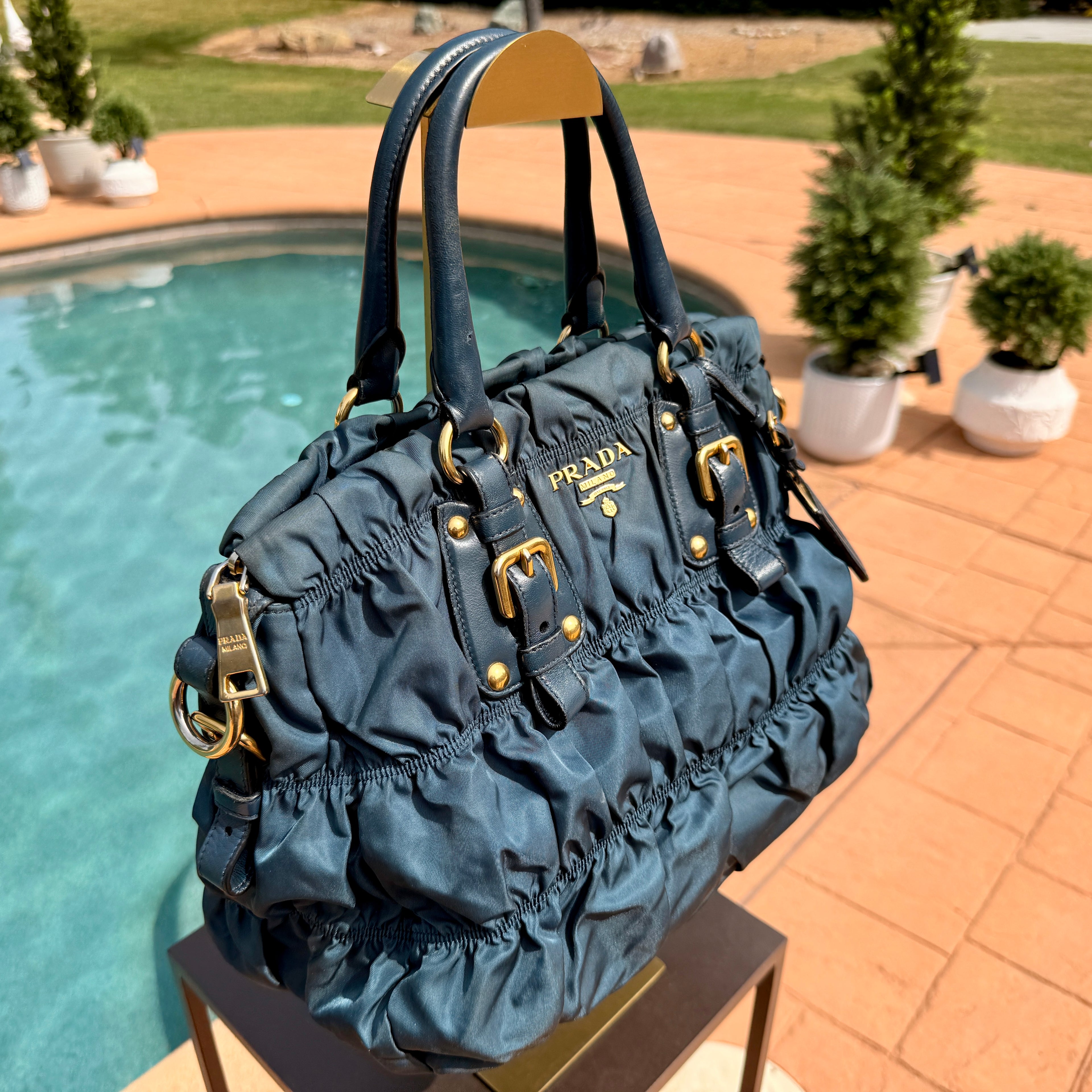 Prada Ruffled Shoulder Bag with Gold Hardware