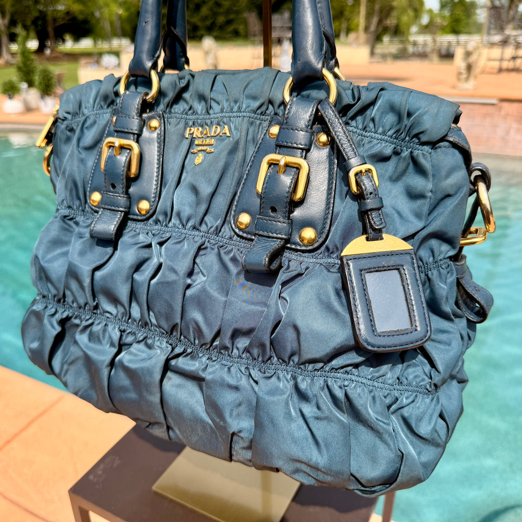 Prada Ruffled Shoulder Bag with Gold Hardware