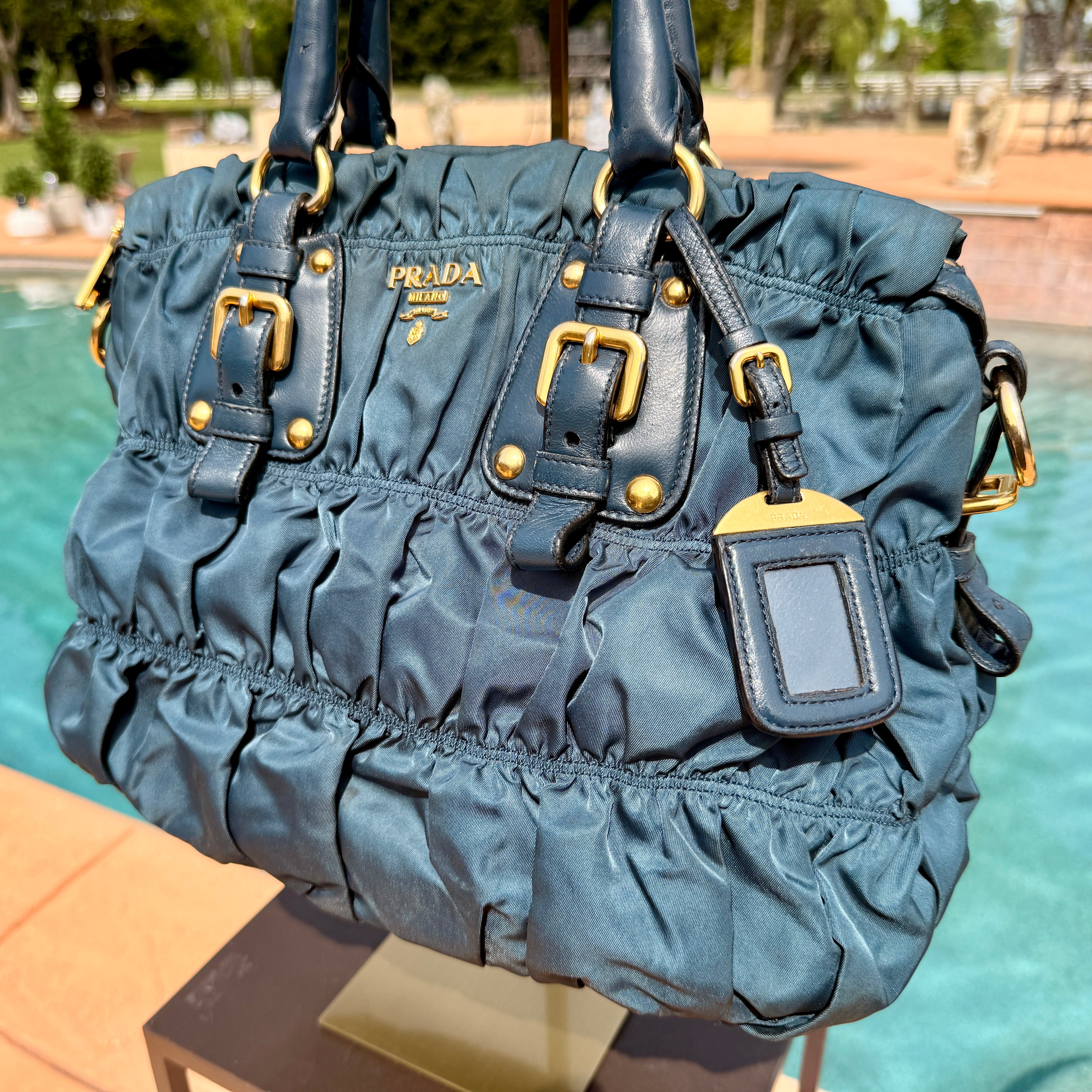 Prada Ruffled Shoulder Bag with Gold Hardware