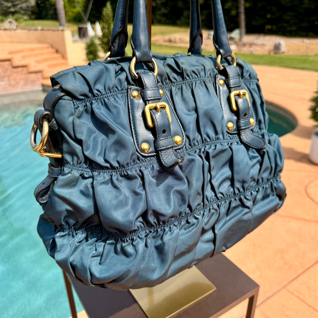 Prada Ruffled Shoulder Bag with Gold Hardware