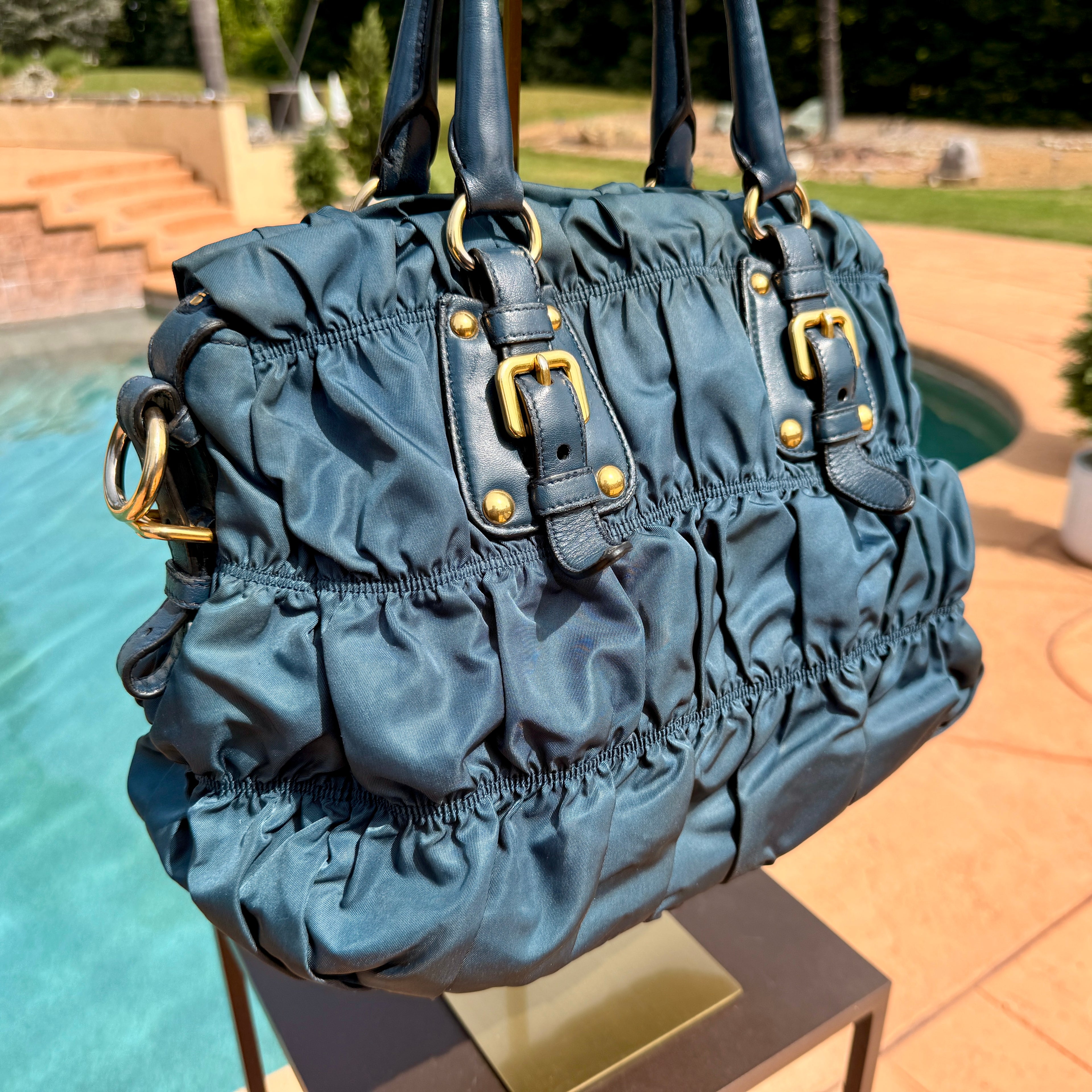 Prada Ruffled Shoulder Bag with Gold Hardware