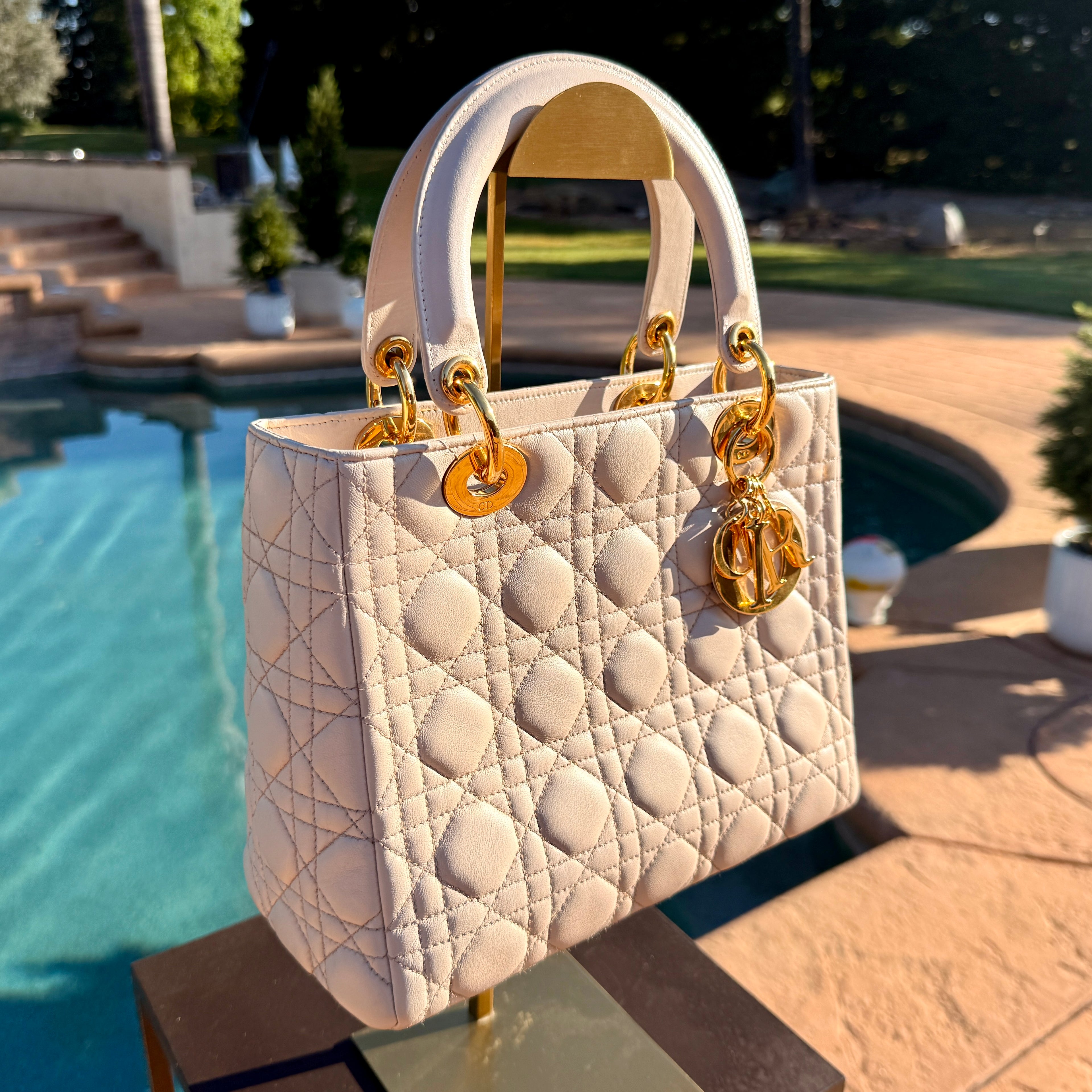 Christian Dior Crossbody Lady Dior Medium with Gold Hardware