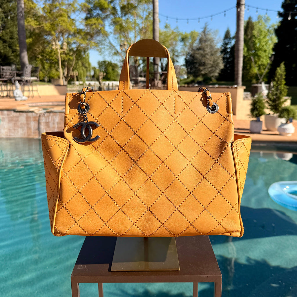 Chanel Quilted Calfskin Leather Stitched CC Pocket Tote Bag