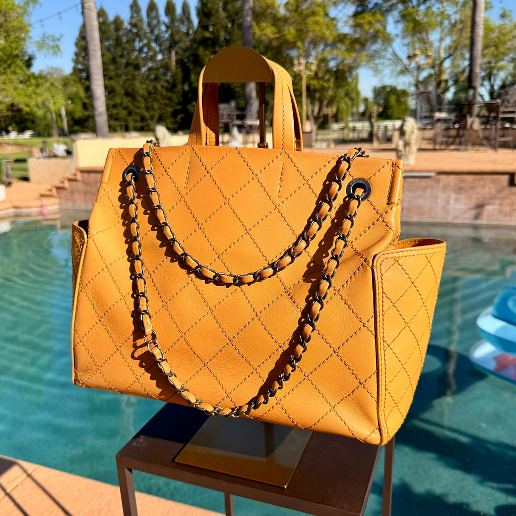 Chanel Quilted Calfskin Leather Stitched CC Pocket Tote Bag