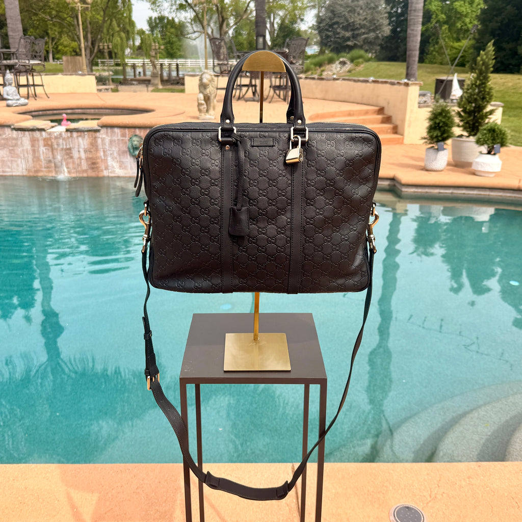 Gucci Guccissima Black Briefcase Travel Work Bag